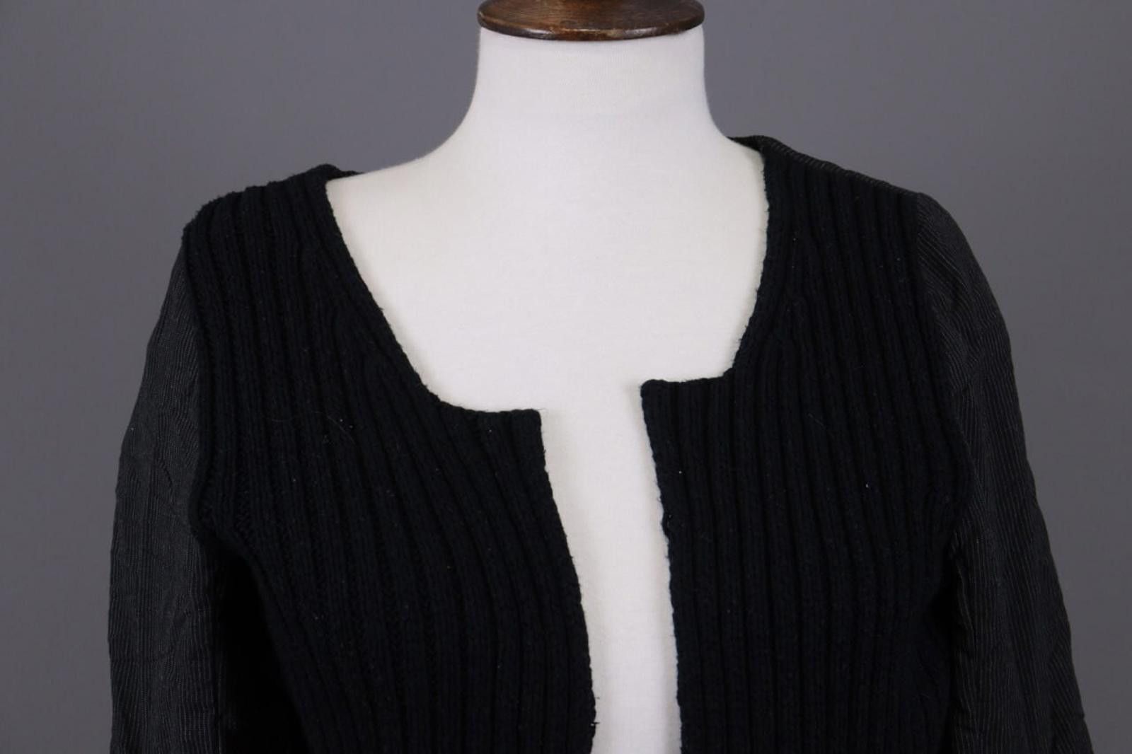 Designer Cop.Copine Black Ribbed Open Lightweight Cardigan Size L Size L / US 10 / IT 46 - 2 Thumbnail
