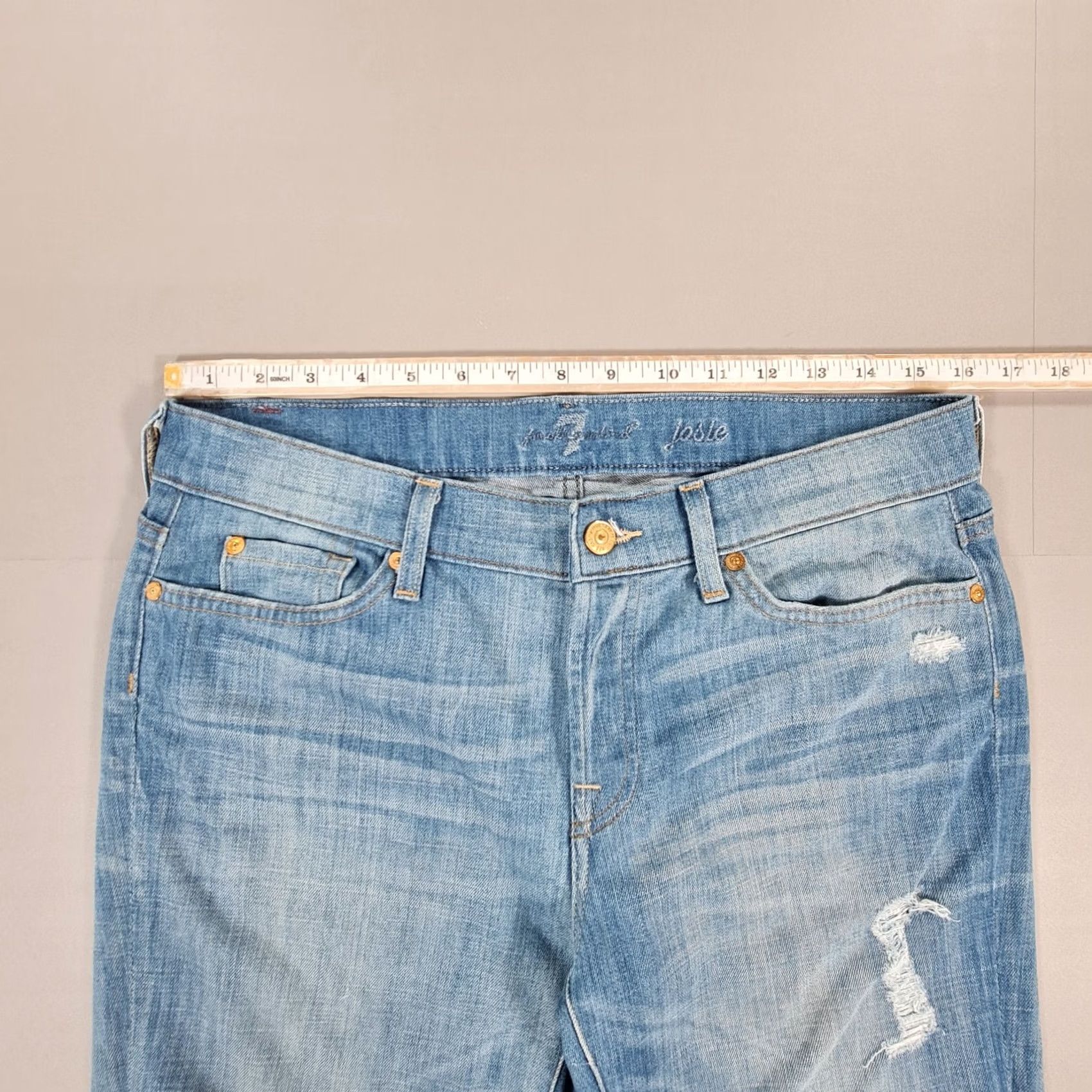 7 For All Mankind 7 For All Mankind Josie Jeans Women's W28 L27 Blue Distressed Stretch Denim 5-Pocket Ankle Size 28" / US 6 / IT 42 - 5 Thumbnail