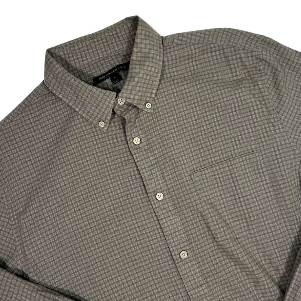 John Varvatos John Varvatos Plaid Button Up Shirt Long Sleeve Mens L Checkered Gray Size 42R - 2 Thumbnail