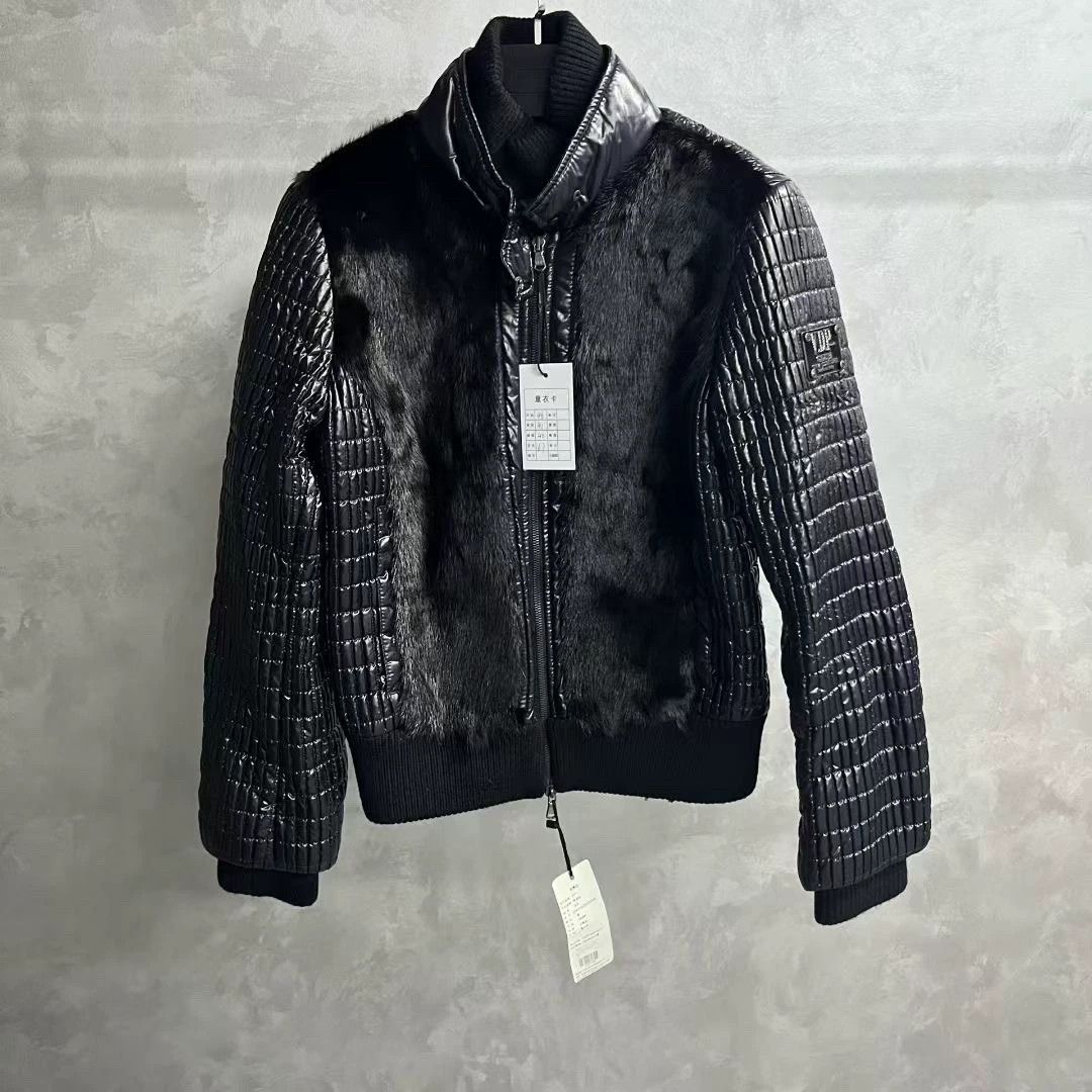 black long sleeve knitted fur jacket