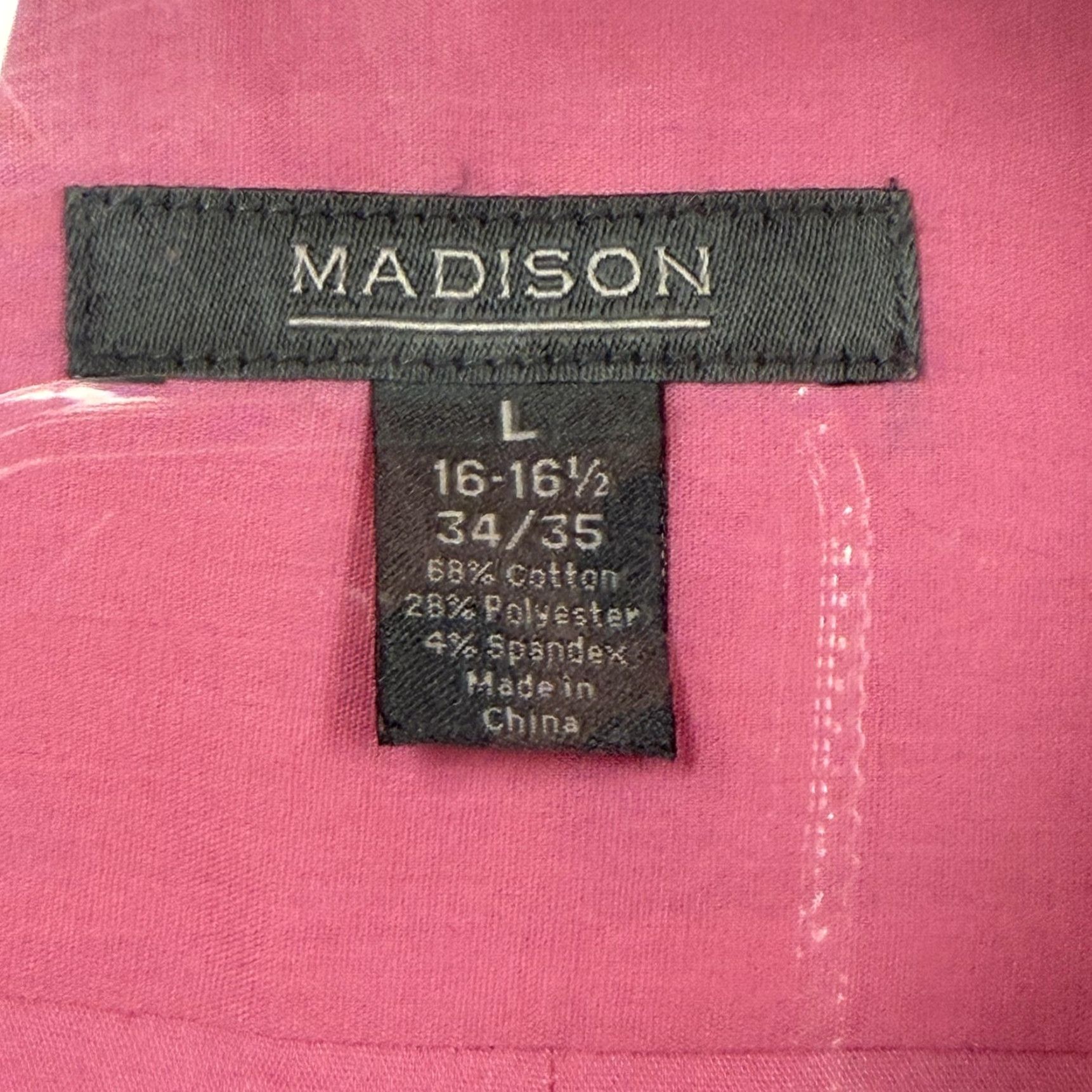 Madison Madison Dress Shirt Mens Large 16-16.5 34/35 Pink Slim Fit Easy Care Stretch Shirt Size 42R - 3 Thumbnail