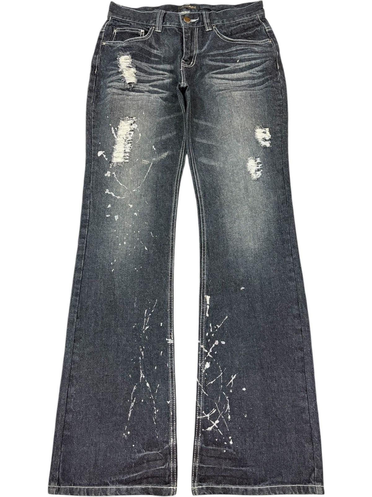 LOWBOX Vintage Lowbox Buckle Back Painted Distressed Flare Jeans Size US 31 - 1 Thumbnail