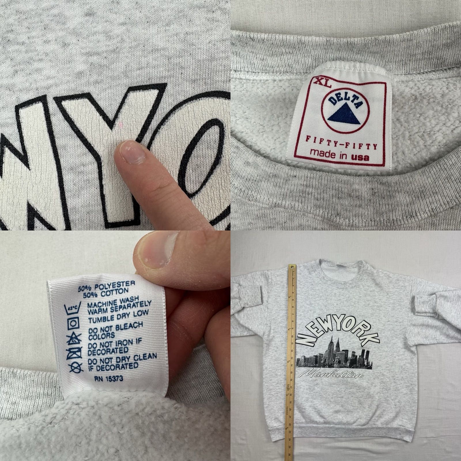Delta VINTAGE Delta Sweatshirt Men XL Crewneck Gray USA 90s New York City Empire State Twin Towers Size US XL / EU 56 / 4 - 8 Thumbnail