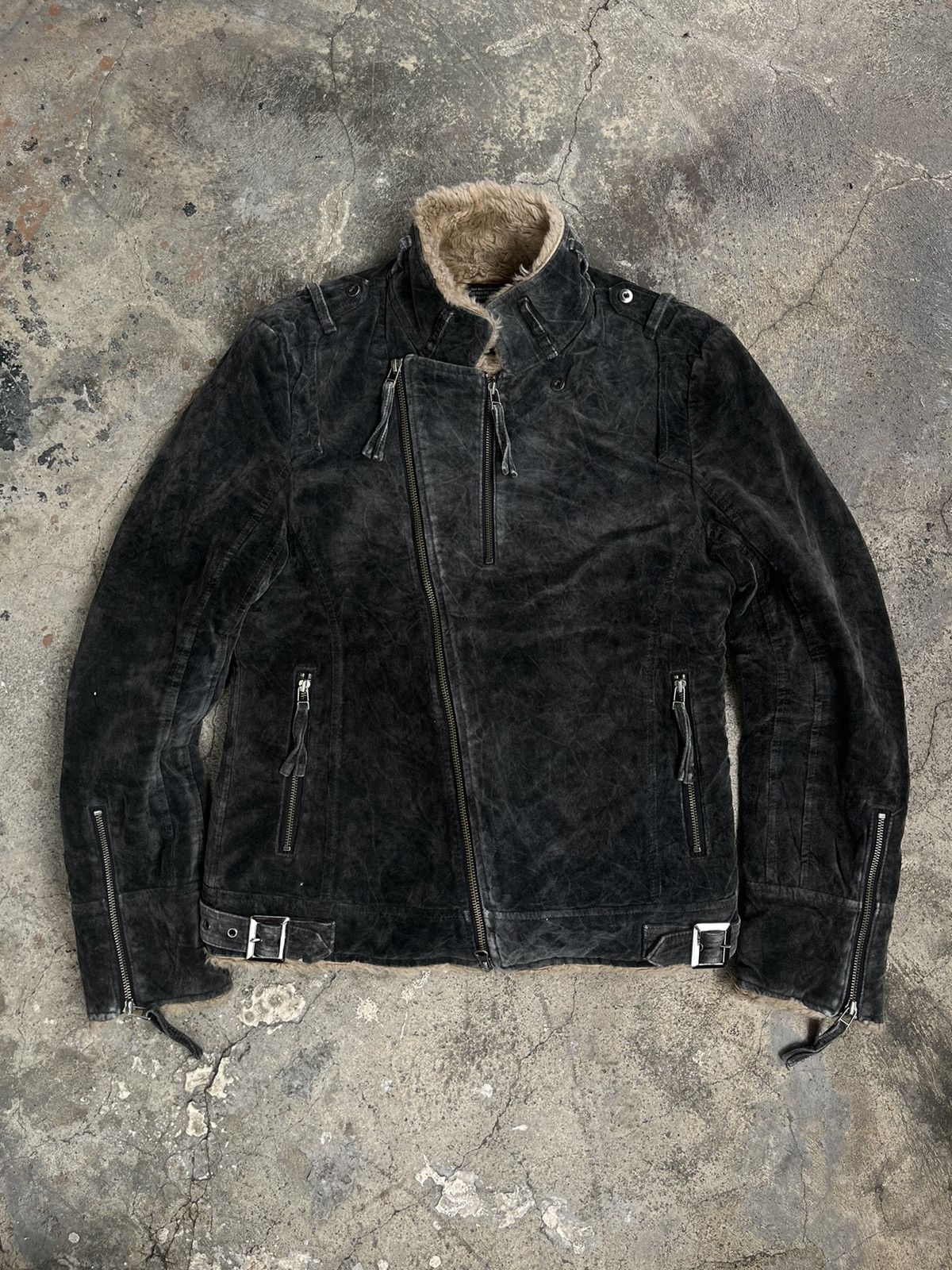 Pre-owned 14th Addiction X Kmrii Ncfm Japanese Fur Bondage Bikers Jacket Gothic Punk Style