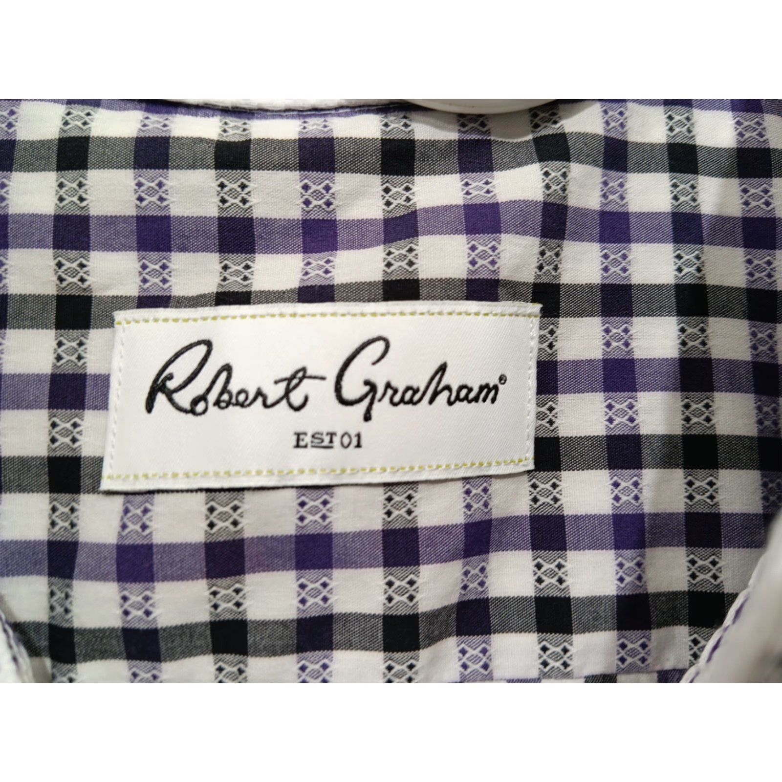 Robert Graham Robert Graham Shirt Mens 44 Purple Black Plaid Long Sleeve Flip Cuff Button-Up Casual Party/Cocktail Travel Size US XXL / EU 58 / 5 - 4 Thumbnail