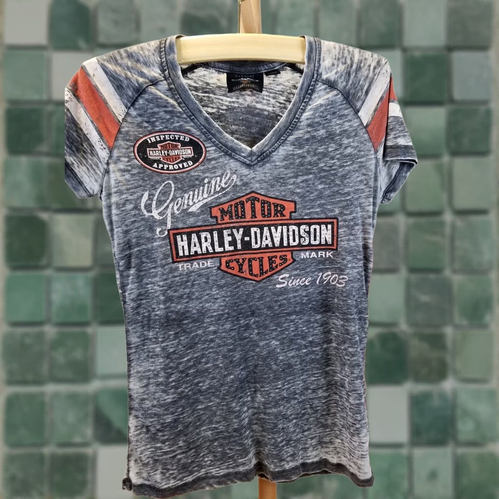 Harley Davidson VINTAGE HARLEY DAVIDSON T-SHIRT WOMEN'S MEDIUM BLACK V NECK RETRO USA PAPER THIN Size M / US 6-8 / IT 42-44 - 1 Thumbnail