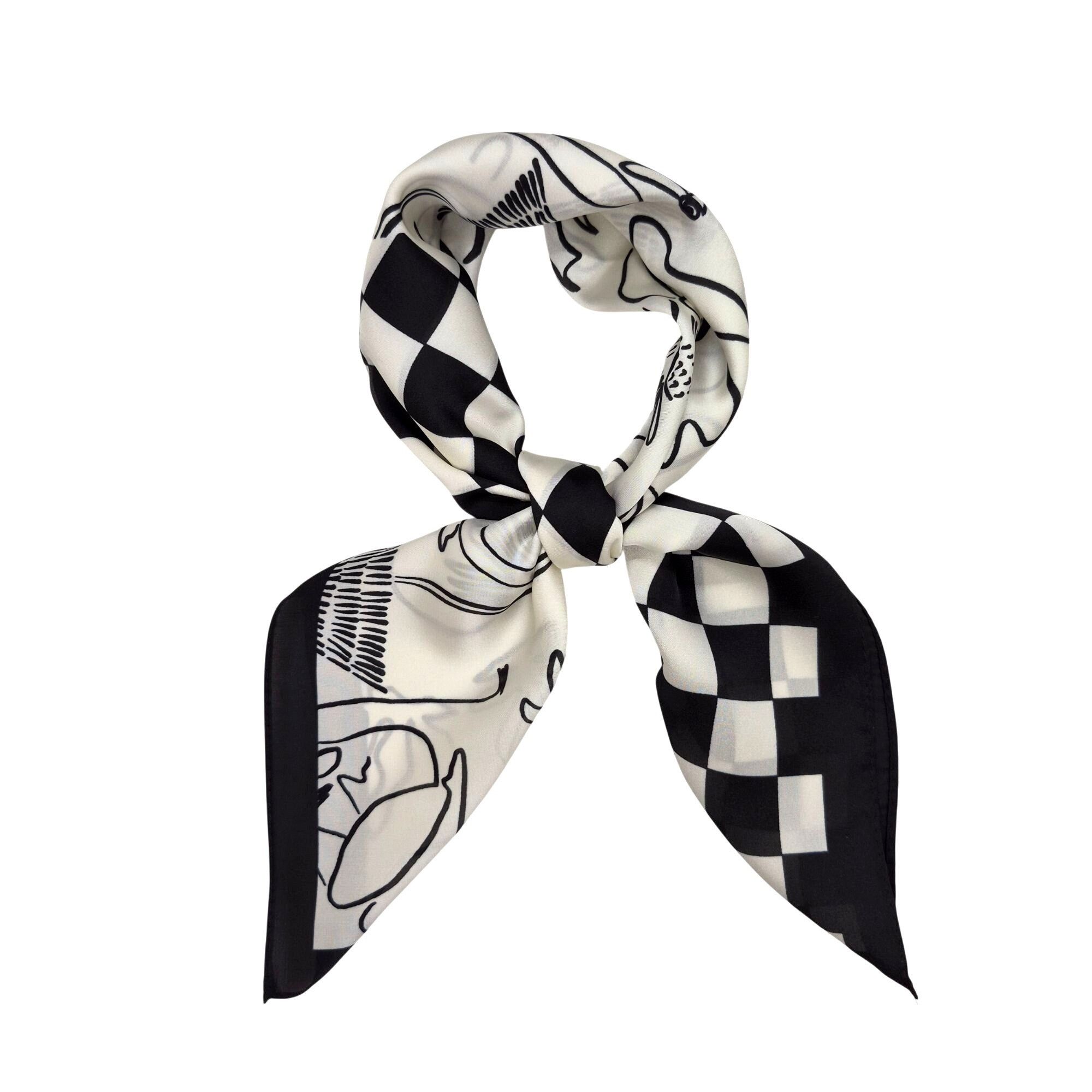 Other ⭐Luxury Silky Square Scarf Bandana Abstract Checkered BLACK Size ONE SIZE - 4 Thumbnail