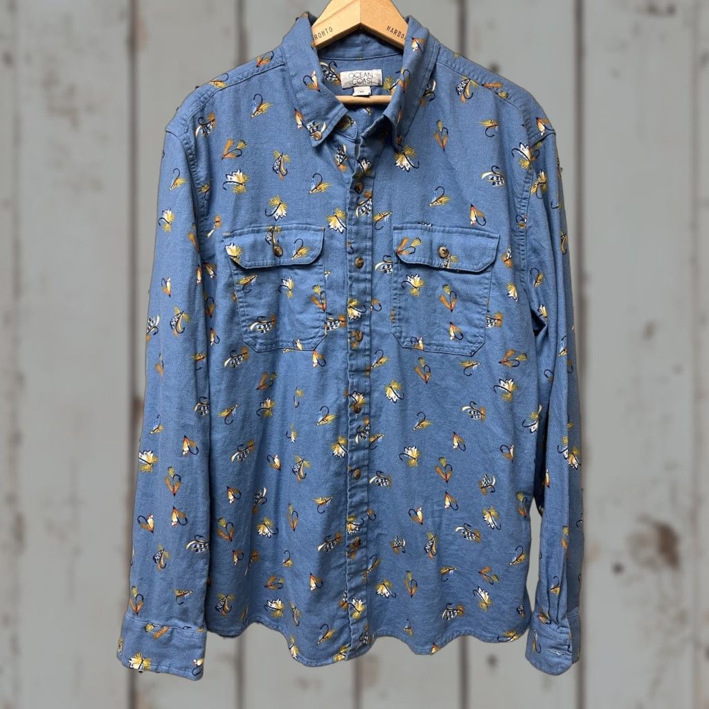 Vintage Ocean & Coast Shirt Blue Long Sleeve XL Men’s Button Front Fishing Print Classic Fit Size US XL / EU 56 / 4 - 1 Thumbnail