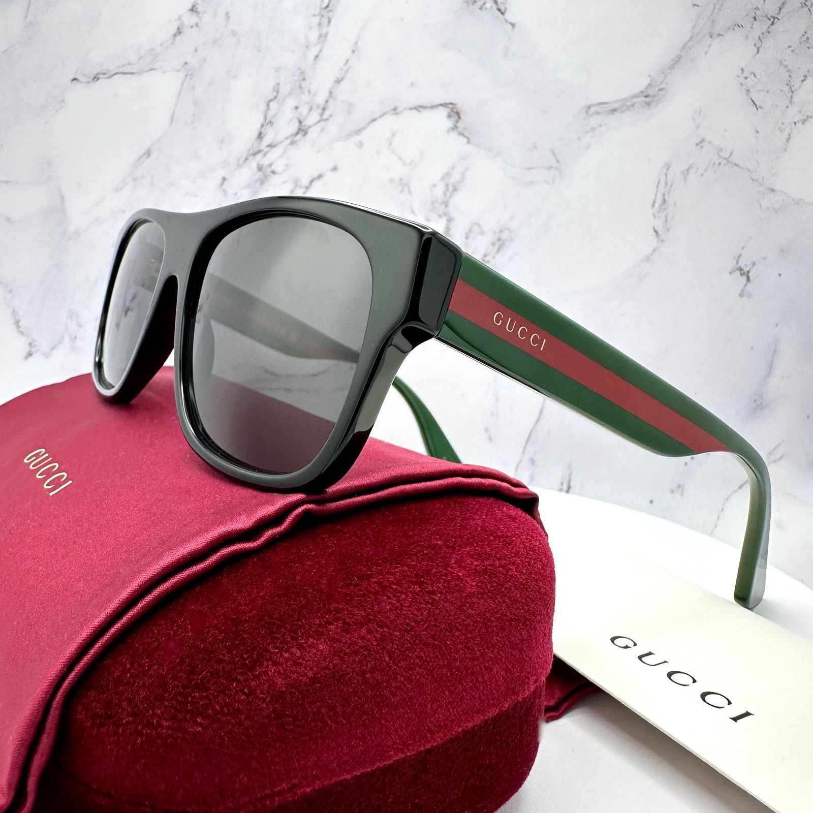 Gucci New Gucci Sunglasses Polarized Black Square Red Green Web Size ONE SIZE - 3 Thumbnail