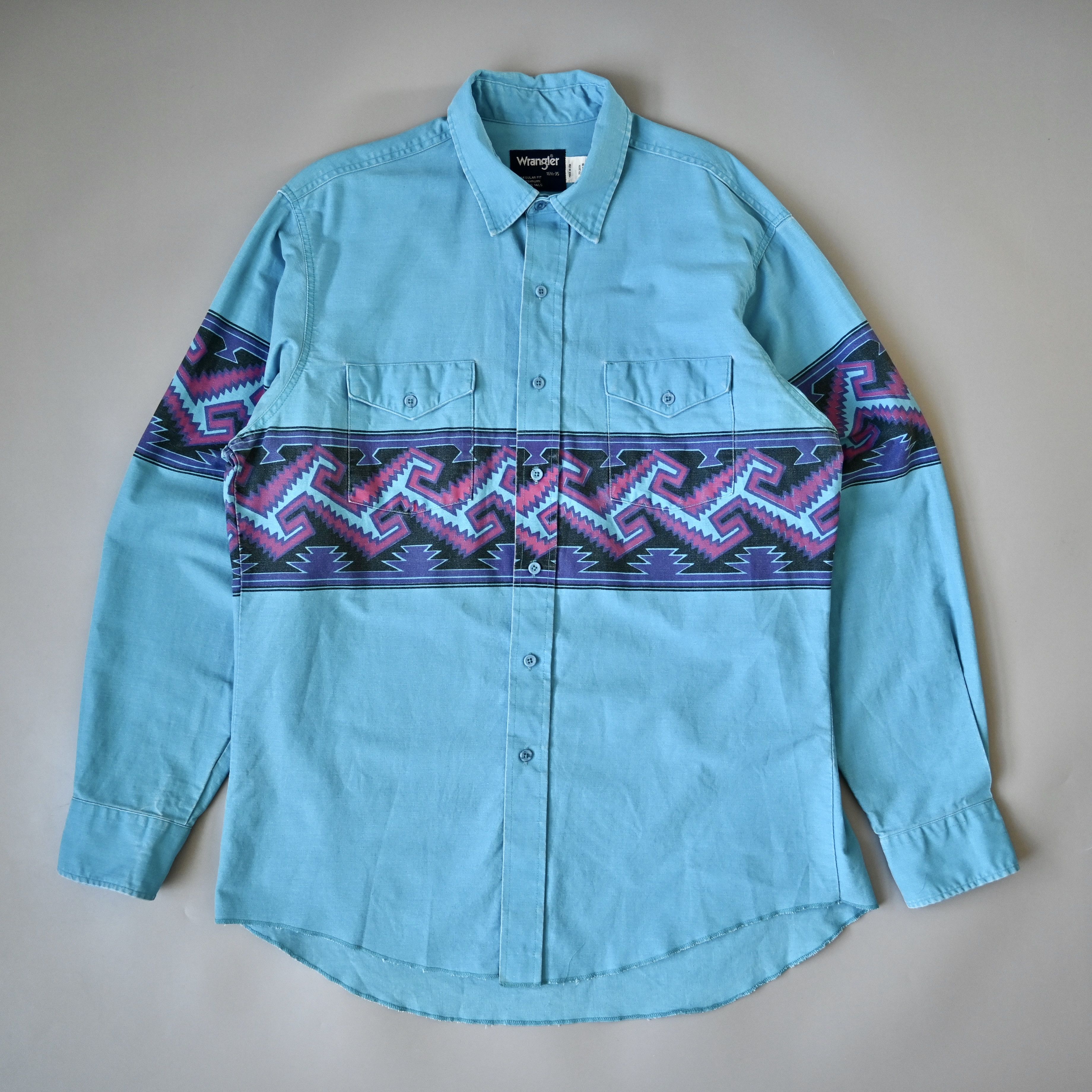 Vintage VTG Wrangler brushpopper shirt Aztec Navajo turquoise 16.5 Size US L / EU 52-54 / 3 - 3 Thumbnail