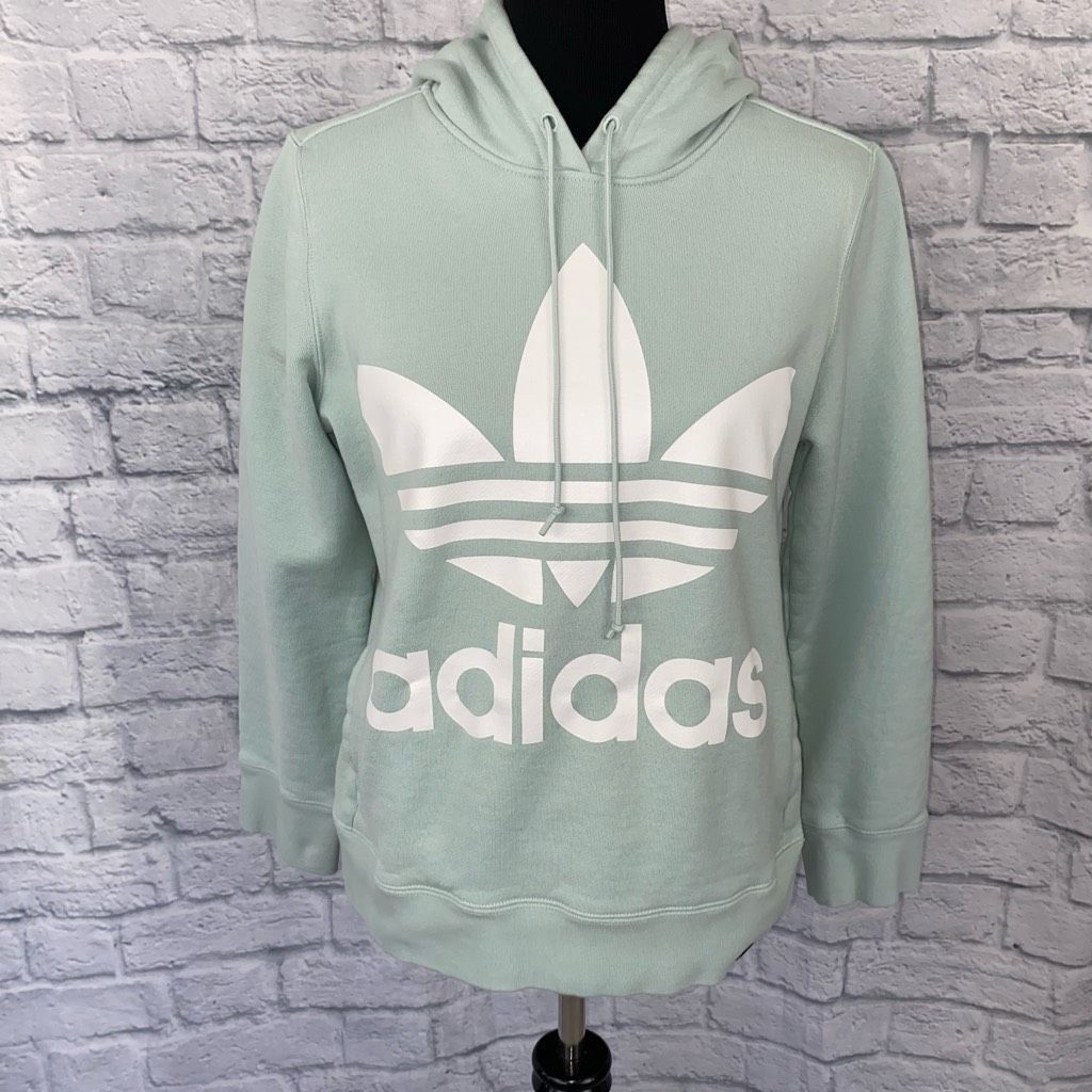 Adidas Adidas graphic print pullover hoodie w front pocket mint gre Grailed