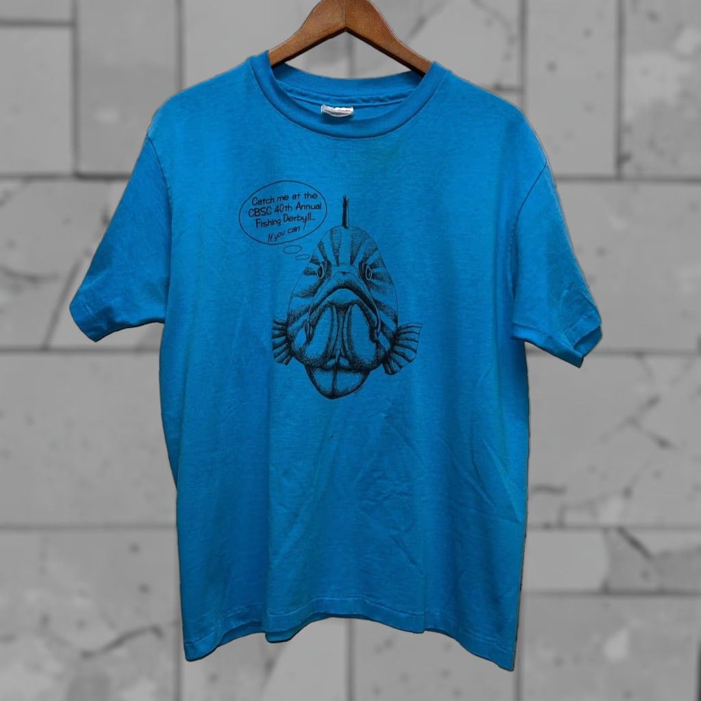 Hanes VINTAGE Hanes Stitch Blue Fish Print Single Stitch T-Shirt Adult Large Size US L / EU 52-54 / 3 - 1 Thumbnail