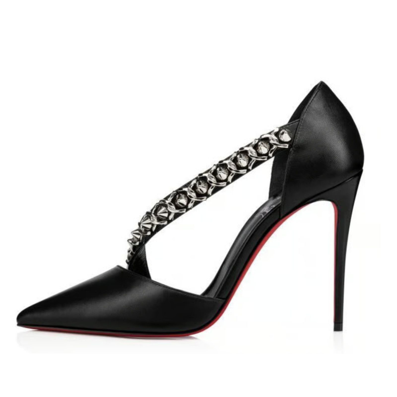 Christian Louboutin Deomina Chain 100 Black Spike Stud Cross Strap Heel Pump 41 Size US 11 / IT 41 - 7 Thumbnail