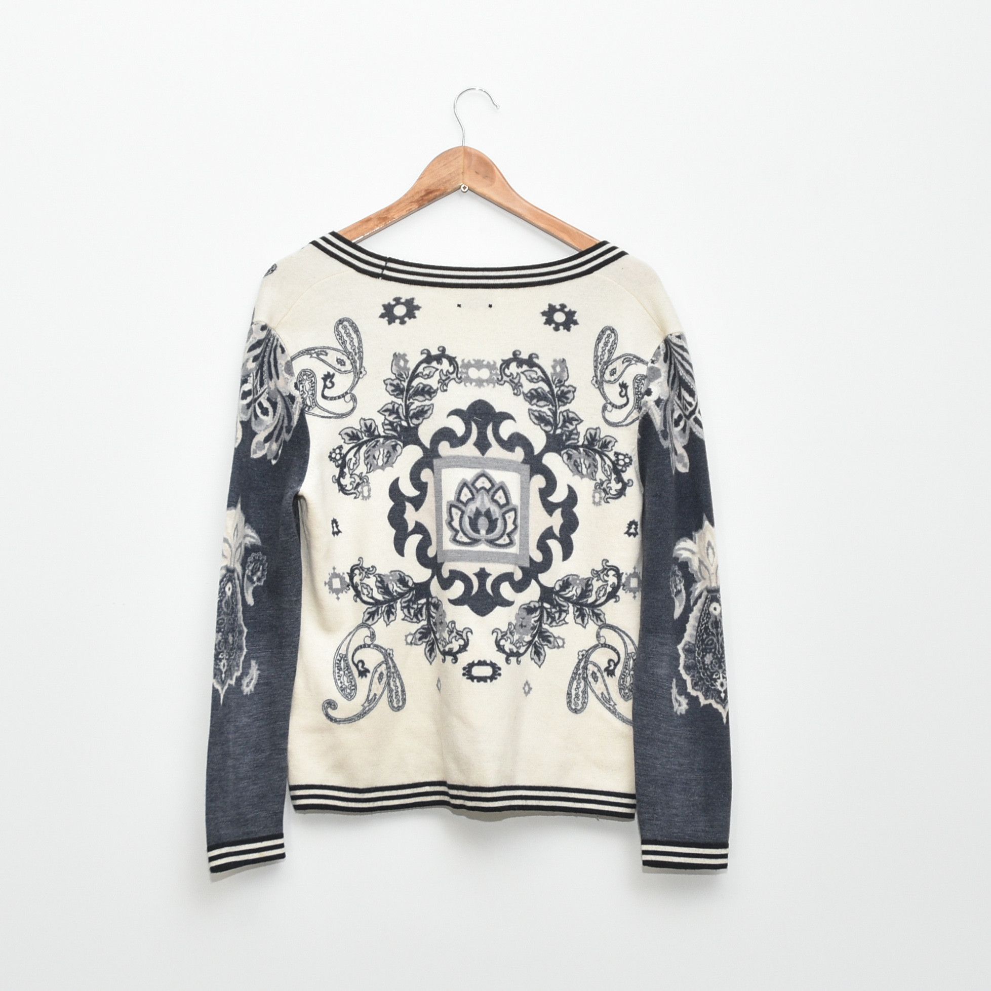 Malo MALO Italy Merino Wool Cardigan Paisley Baroque Knit Sweater Size S / US 4 / IT 40 - 4 Thumbnail