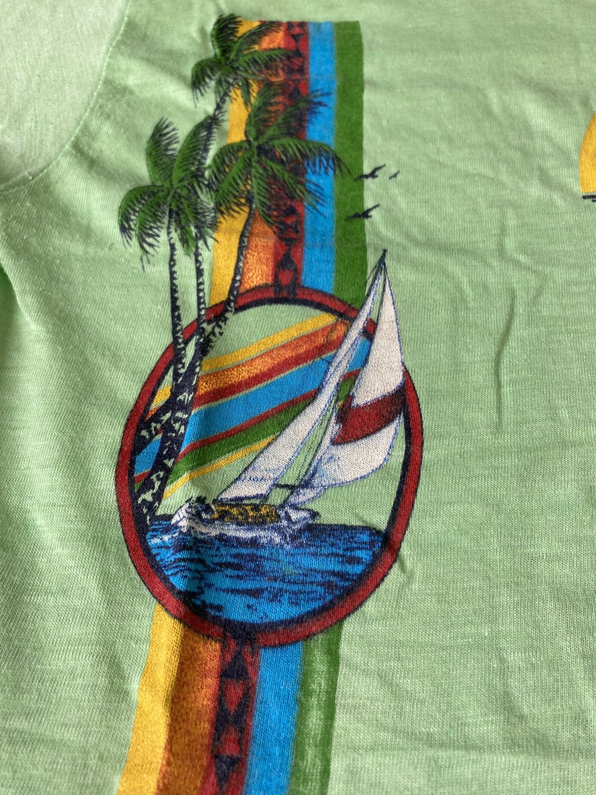 Vintage Vintage 70s Hawaii Polytees Neon Green T shirt Size US S / EU 44-46 / 1 - 5 Thumbnail