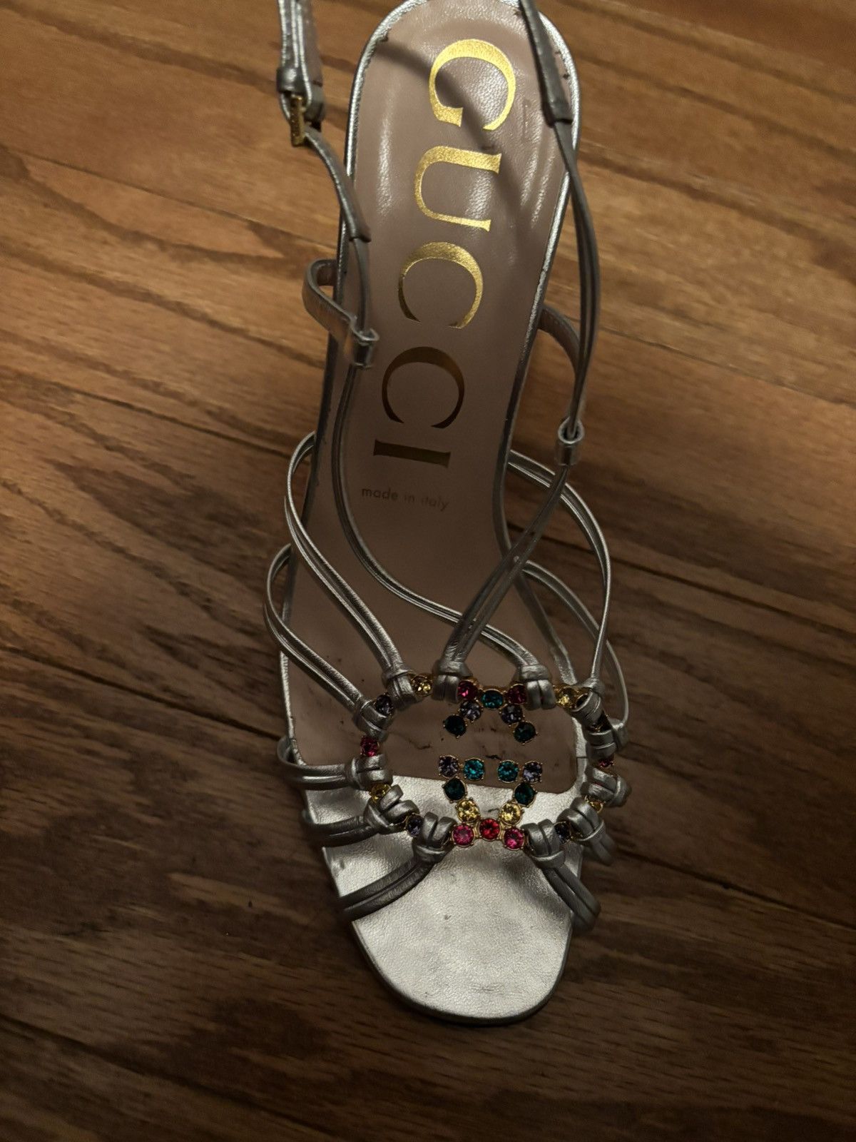 Gucci Gucci Silver Leather Sandal with Multi Colored Jeweled GG Size US 9 / IT 39 - 10 Thumbnail