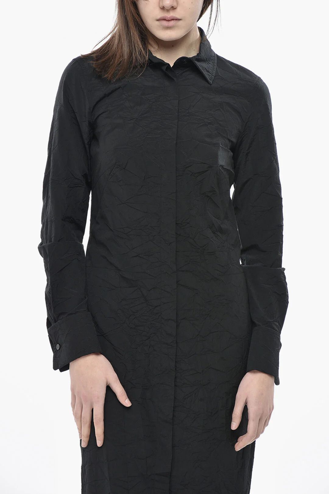 Max Mara og1mm0426 Cotton-Blend Shirt Dress in Black Size S / US 4 / IT 40 - 4 Thumbnail