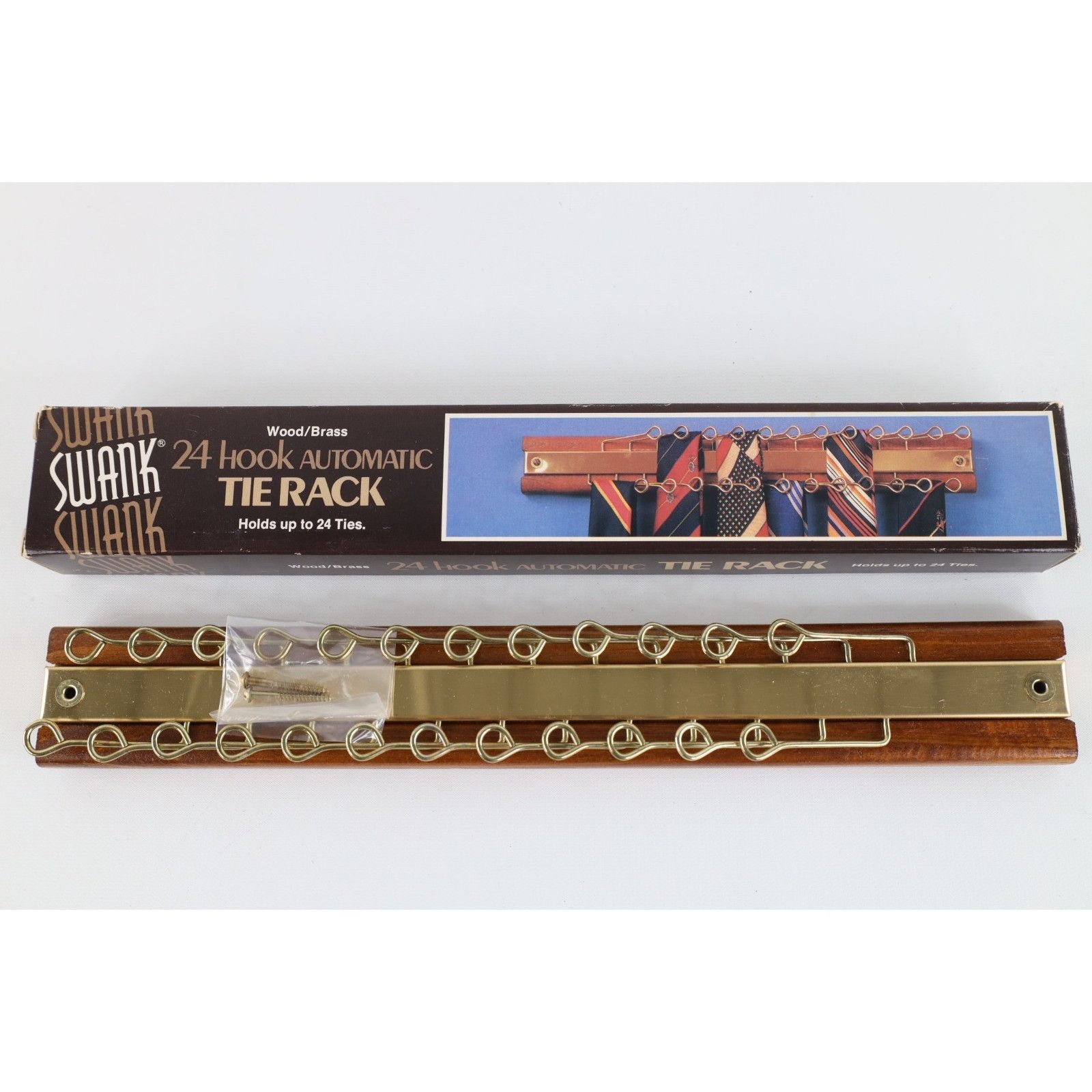 Vintage Deadstock Vintage 80s Wood Brass 24 Hook Automatic Tie Rack Size ONE SIZE - 1 Thumbnail