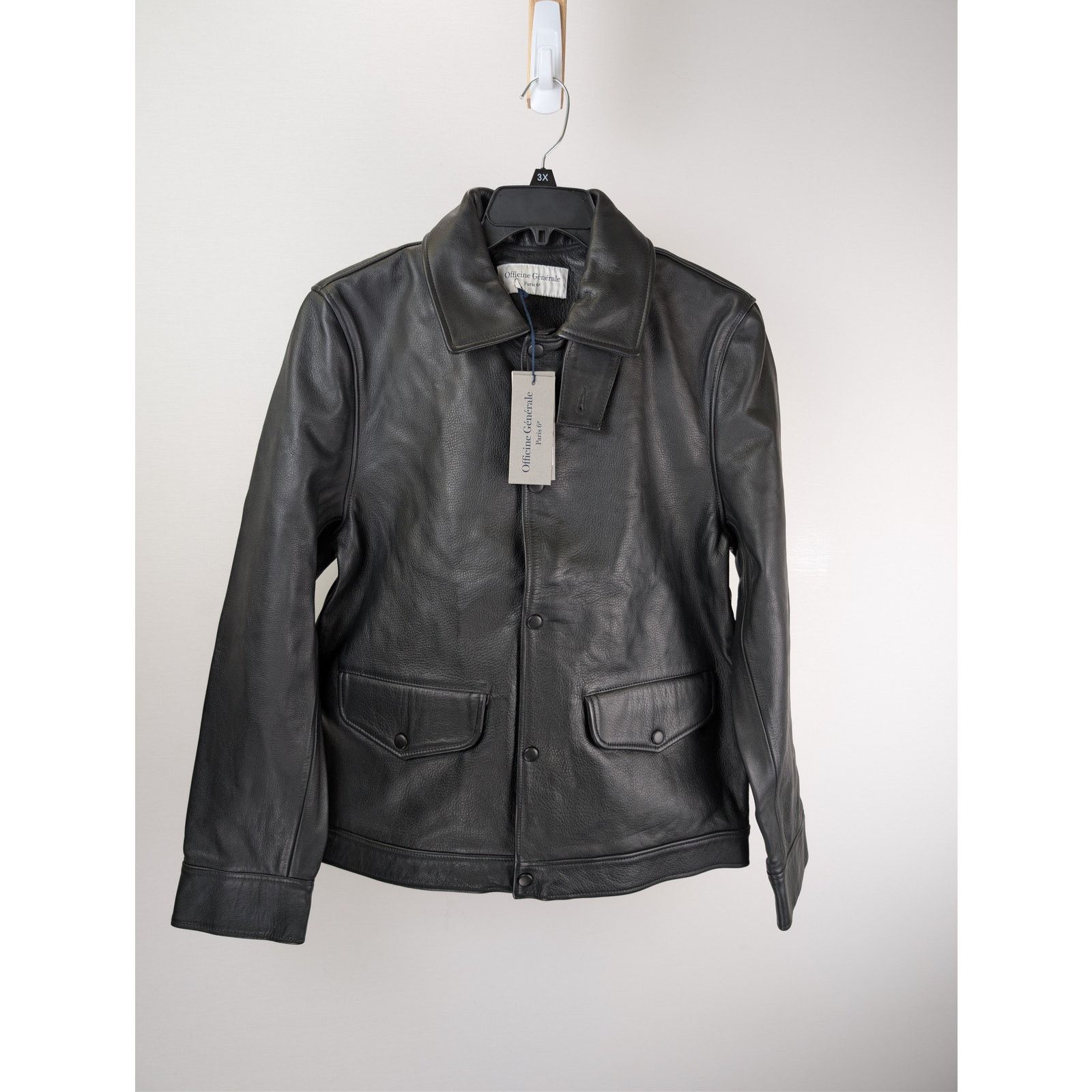 Officine Generale o1rshd1 Dafoe Bomber Grained Leather Jacket in Black Size US M / EU 48-50 / 2 - 2 Thumbnail