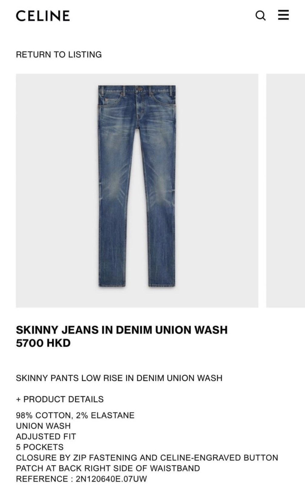 Celine × Hedi Slimane 19FW Skinny Union Wash Denim sz28/30/32 Size US 30 / EU 46 - 6 Thumbnail