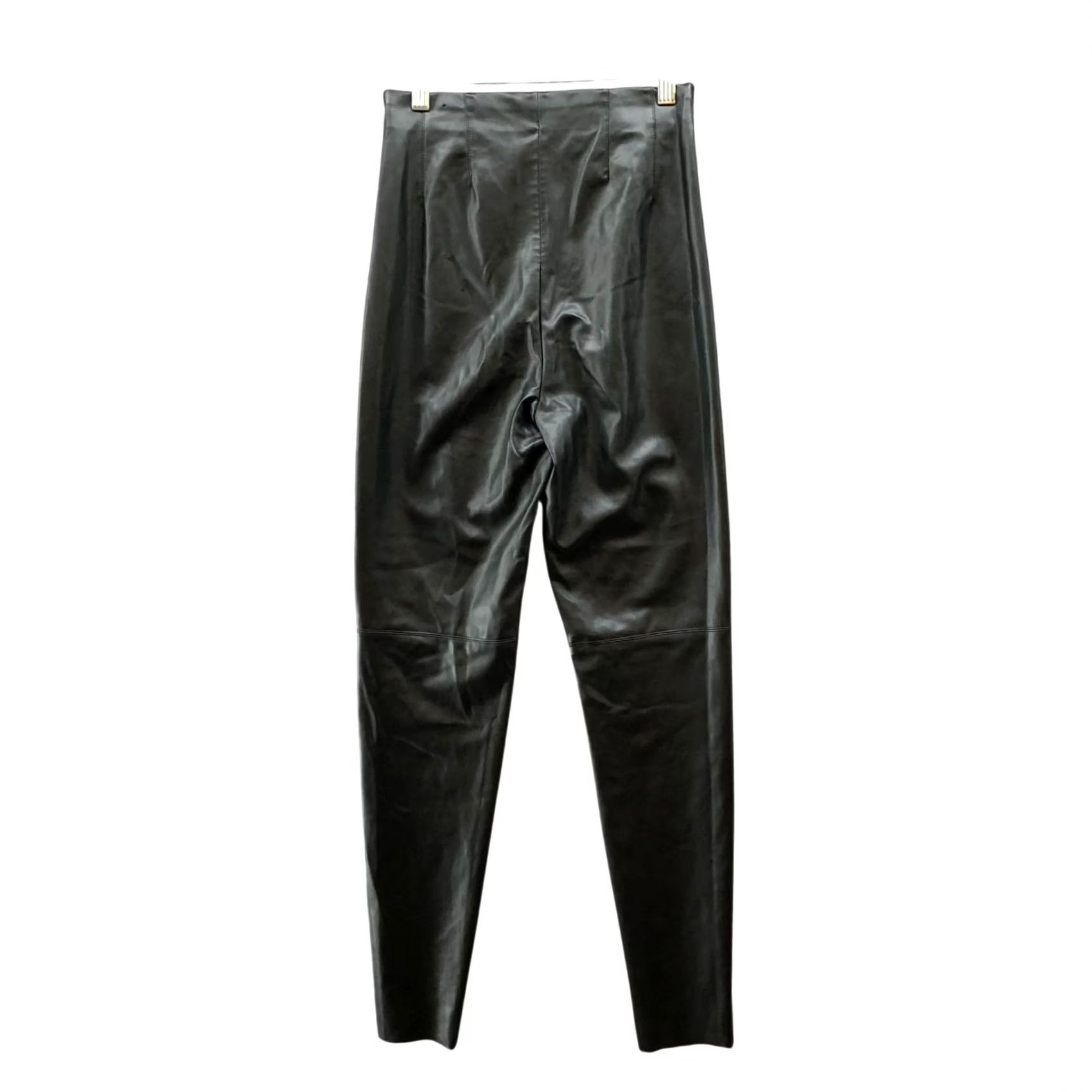 Zara Zara High Waisted Leather Pants Womens XS Black Pleated Front Skinny Legging Size 26" / US 2 / IT 38 - 2 Thumbnail