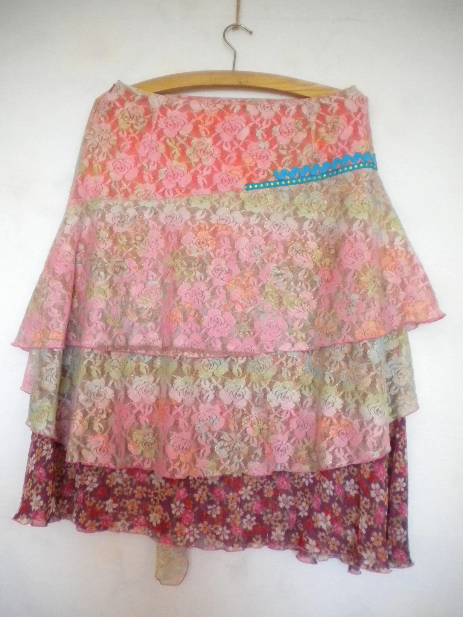 Other Vintage floral lace chiffon skirt, ruffled gypsy mesh skirt Size 27" / US 4 / IT 40 - 5 Thumbnail