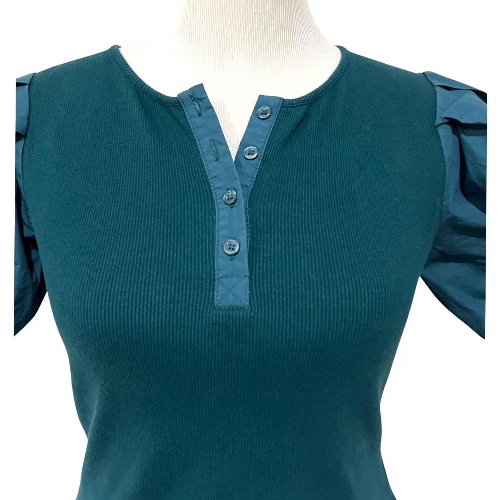 English Factory VINTAGE English Factory Blouse Shirt Womens Puff Sleeve Henley Teal Blue Knit Size S Size S / US 4 / IT 40 - 5 Thumbnail