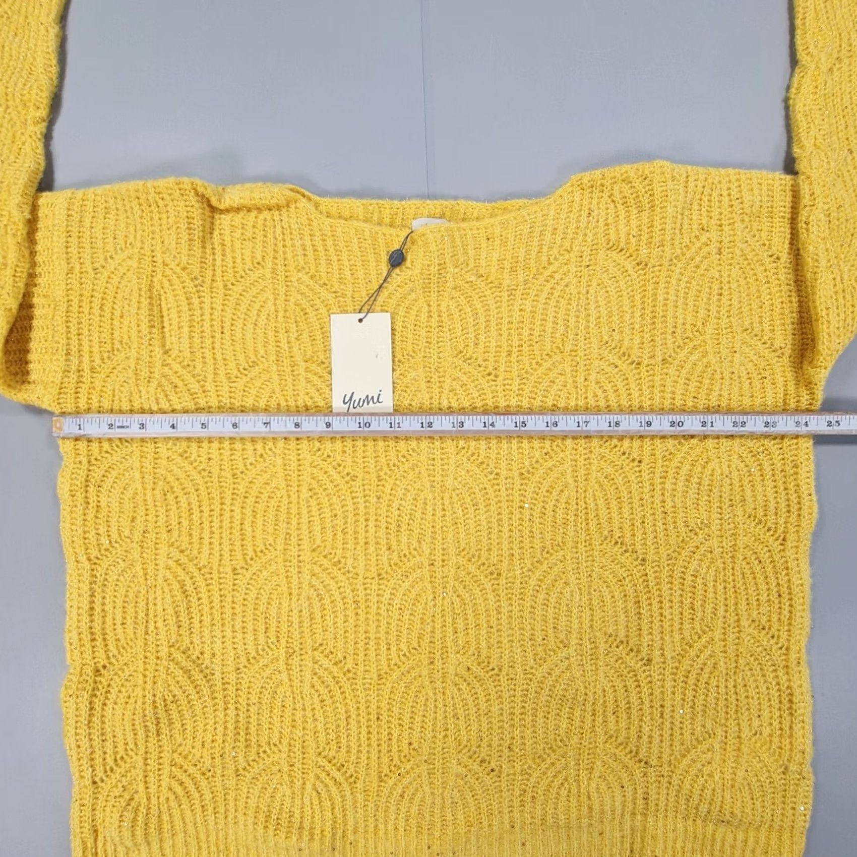 Vintage Yumi Jumper Yellow Medium Knit Pullover Sweater Wool-Free Waffle-Knit Long Sleeve Boat Neck Womens Regular Knit Pullover Casual 90s (if applicable) Size M / US 6-8 / IT 42-44 - 5 Thumbnail