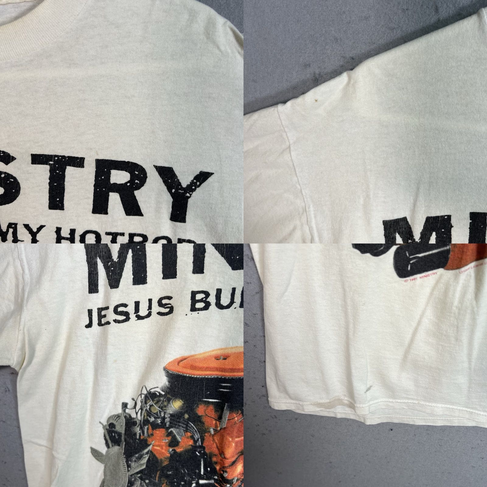 Vintage VINTAGE Ministry Band Jesus Built My Hotrod Shirt Adult Large White Mens Size US L / EU 52-54 / 3 - 8 Thumbnail