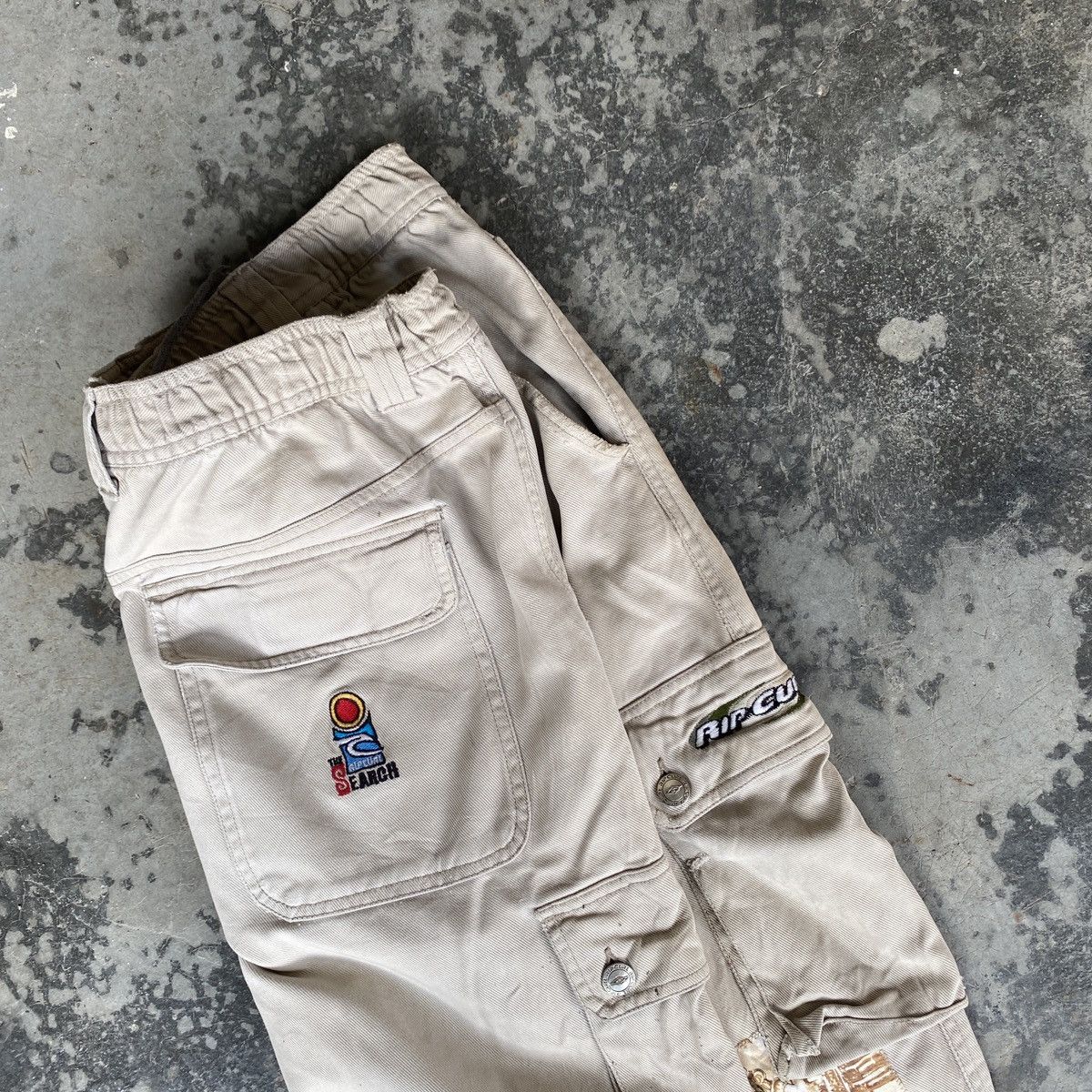 Pantalon Cargo Ripcurl Beige Vintage - Taille M, Coupe Baggy, Tour De Taille 37, Longueur 58 Cm, Occasion Très Bon état