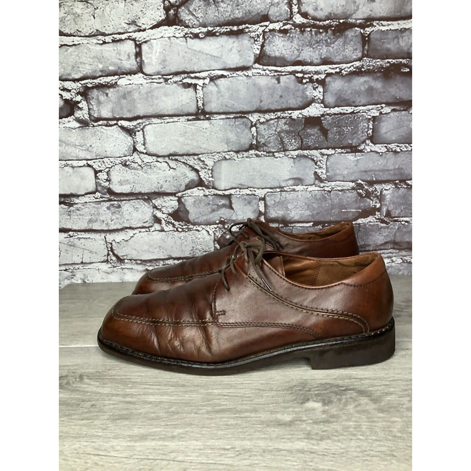 Ecco Ecco Vibram Gumlite Brown Leather Square Toe Oxfords Dress S Size US 12 / EU 45 - 18 Thumbnail
