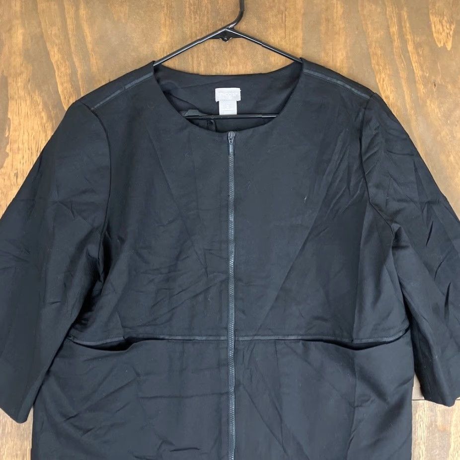 Vintage Chicos Womens Jacket Black Full Zip 3/4 Sleeve Front Pockets Stretch 2 (L) Size L / US 10 / IT 46 - 2 Thumbnail