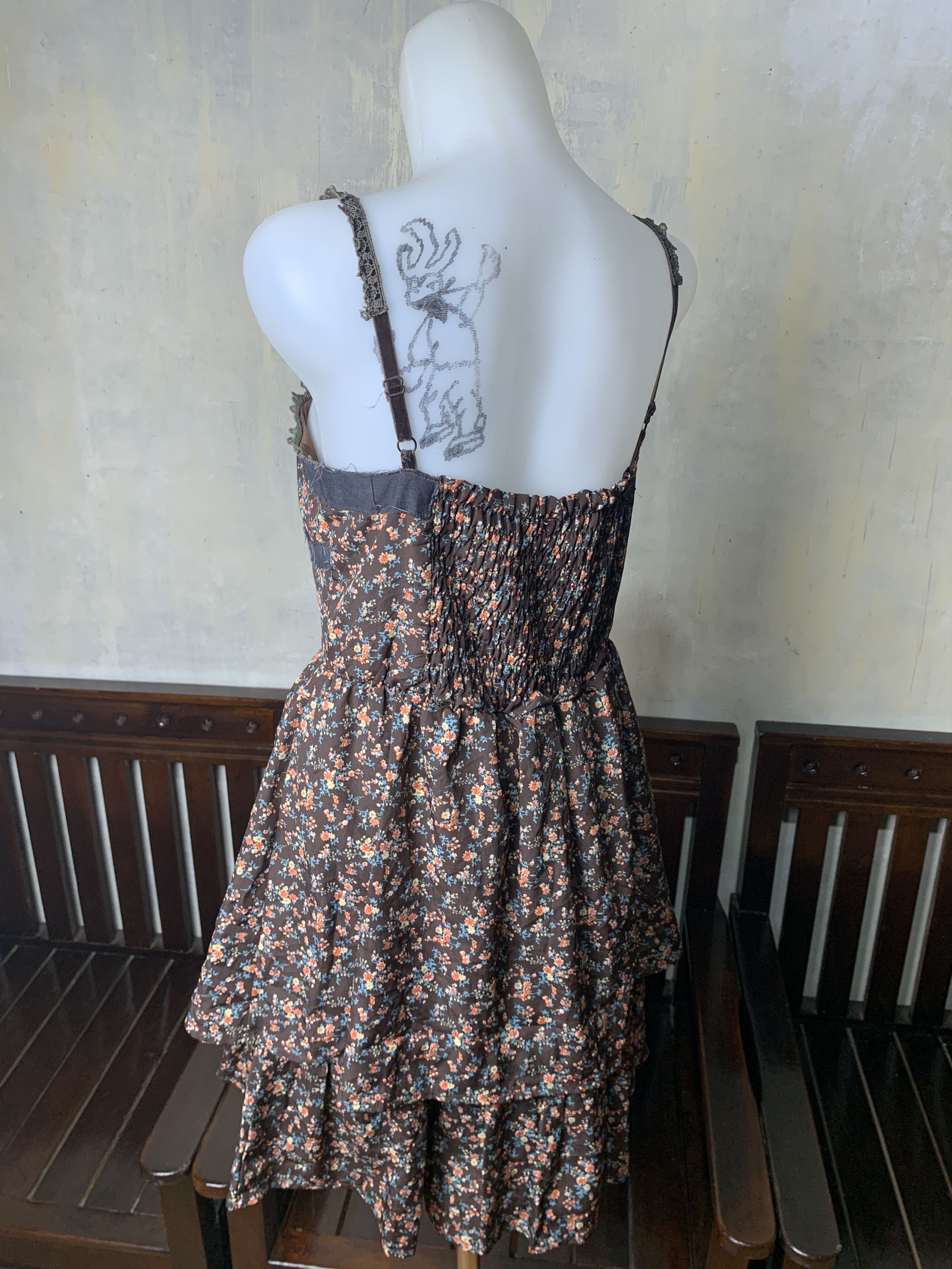 Japanese Brand axes femme Japan Brown Floral Lace Milkmaid Tank Dress (S) Size S / US 4 / IT 40 - 3 Thumbnail