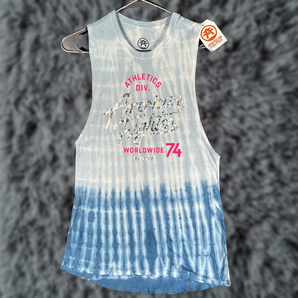 Vintage American Fighter Tank Top Womens Small Blue Quinn Muscle Tie Dye Graphic NWT Size S / US 4 / IT 40 - 1 Thumbnail
