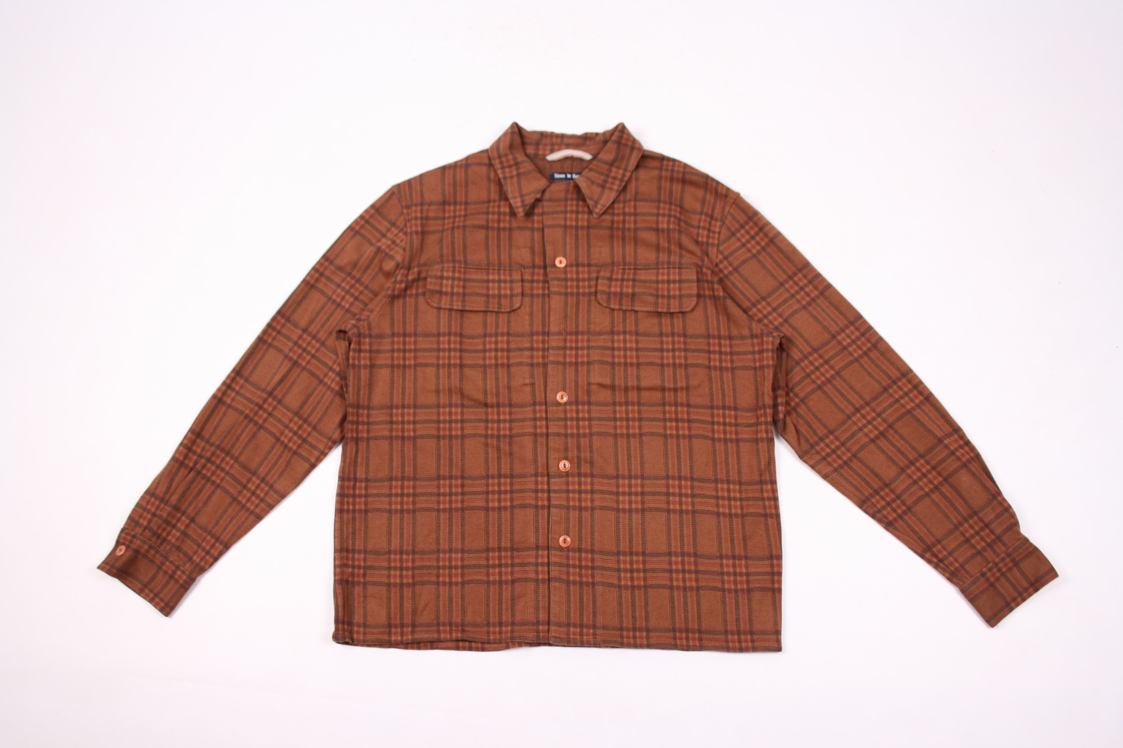 image of Fleurs De Bagne Flannel Shirt Button Up Long Sleeve Check in Brown, Men's (Size XL)