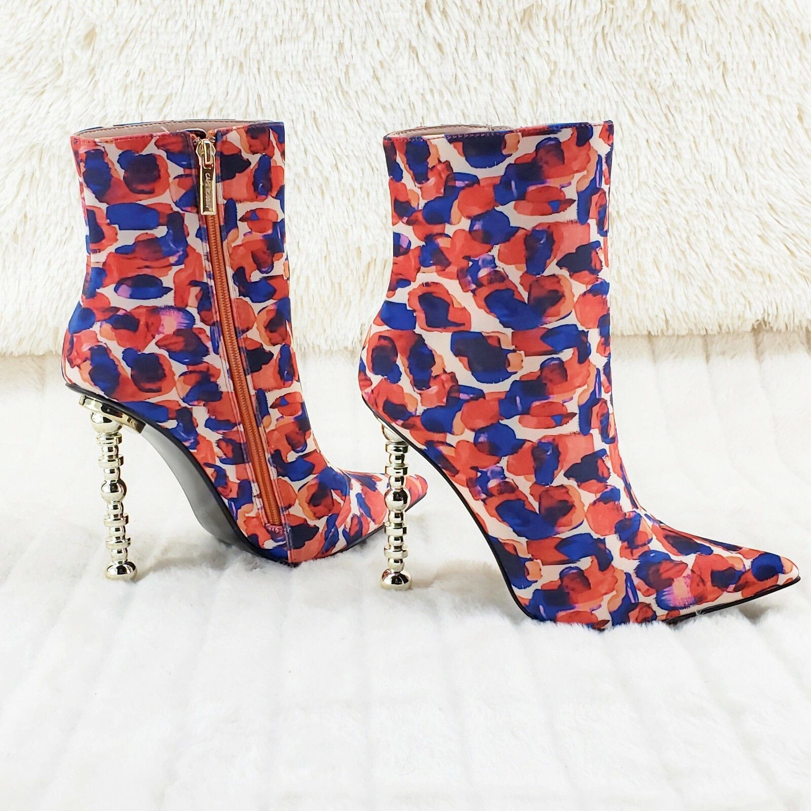 Other 5" Geo Deco High Heel Multi Color Print Pointy Toe Ankle Boo Size US 7 / IT 37 - 5 Thumbnail