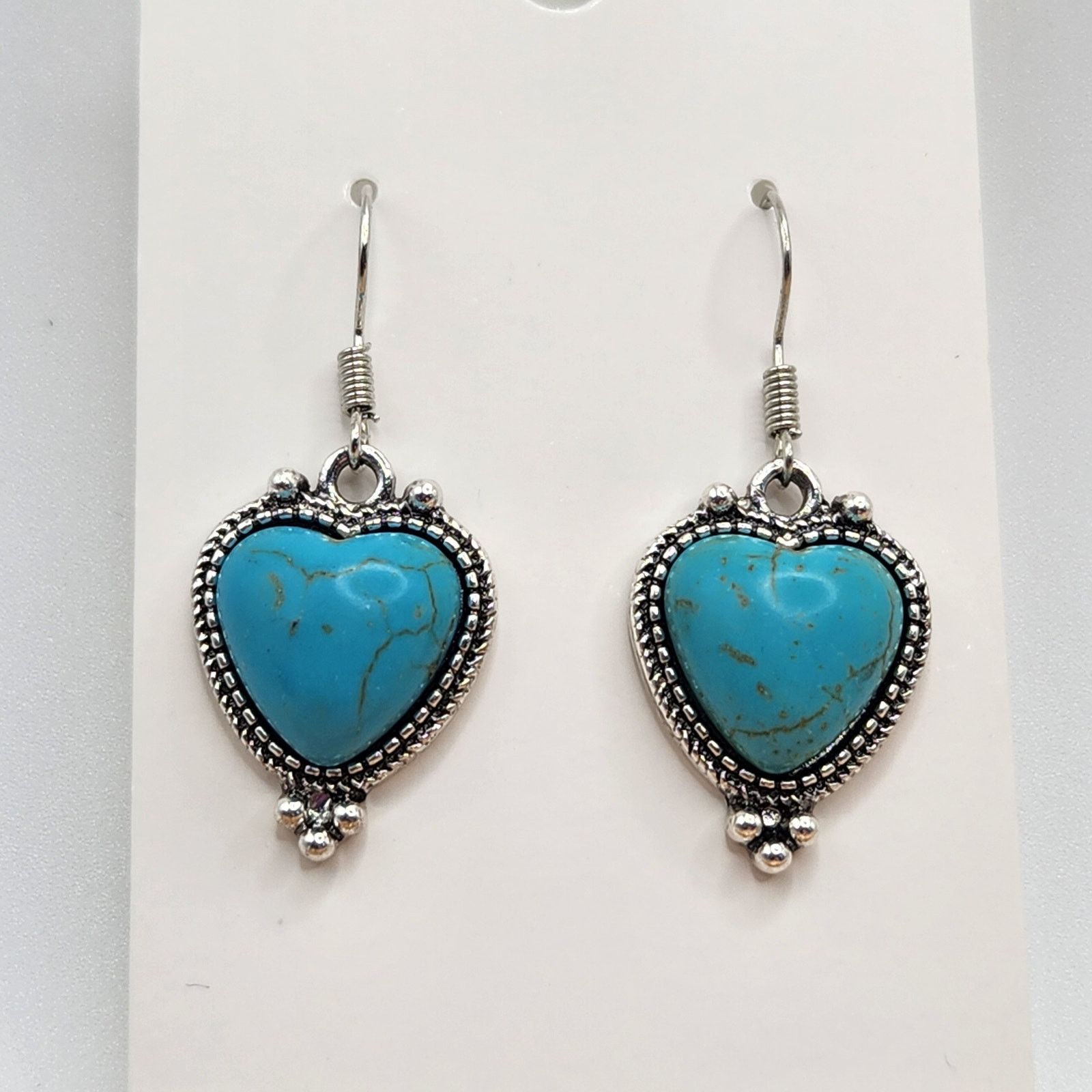 Other Southwestern Turquoise Mosaic Heart Dangle Earrings - Boho Size ONE SIZE - 1 Thumbnail