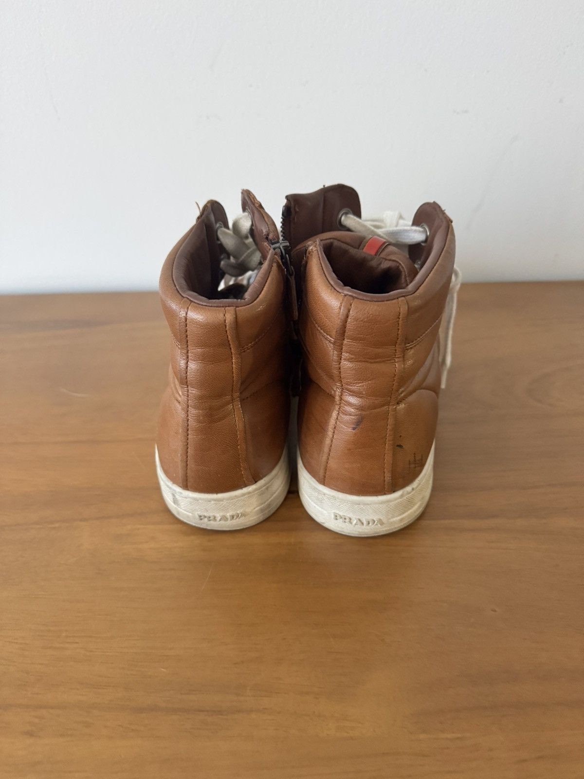 Prada Prada Brown Leather High-Top Sneakers Size US 8.5 / EU 41-42 - 3 Thumbnail
