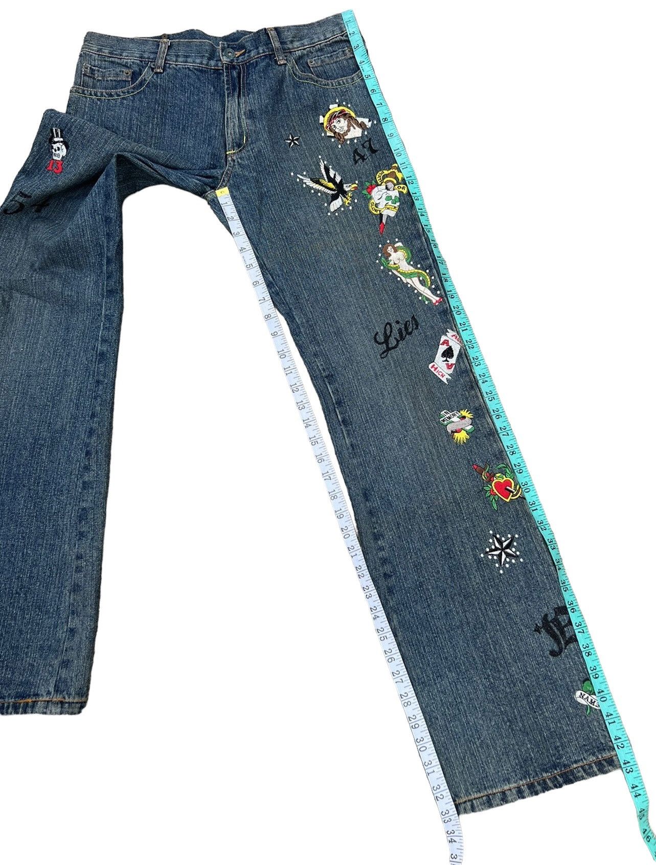 Vintage Semantic Design Japan Embroidery Denim Flare Jeans Size US 31 - 5 Thumbnail