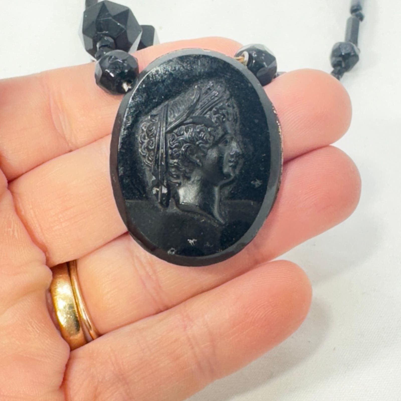 image of Antique Victorian Mourning Cameo Necklace in Black, Women's