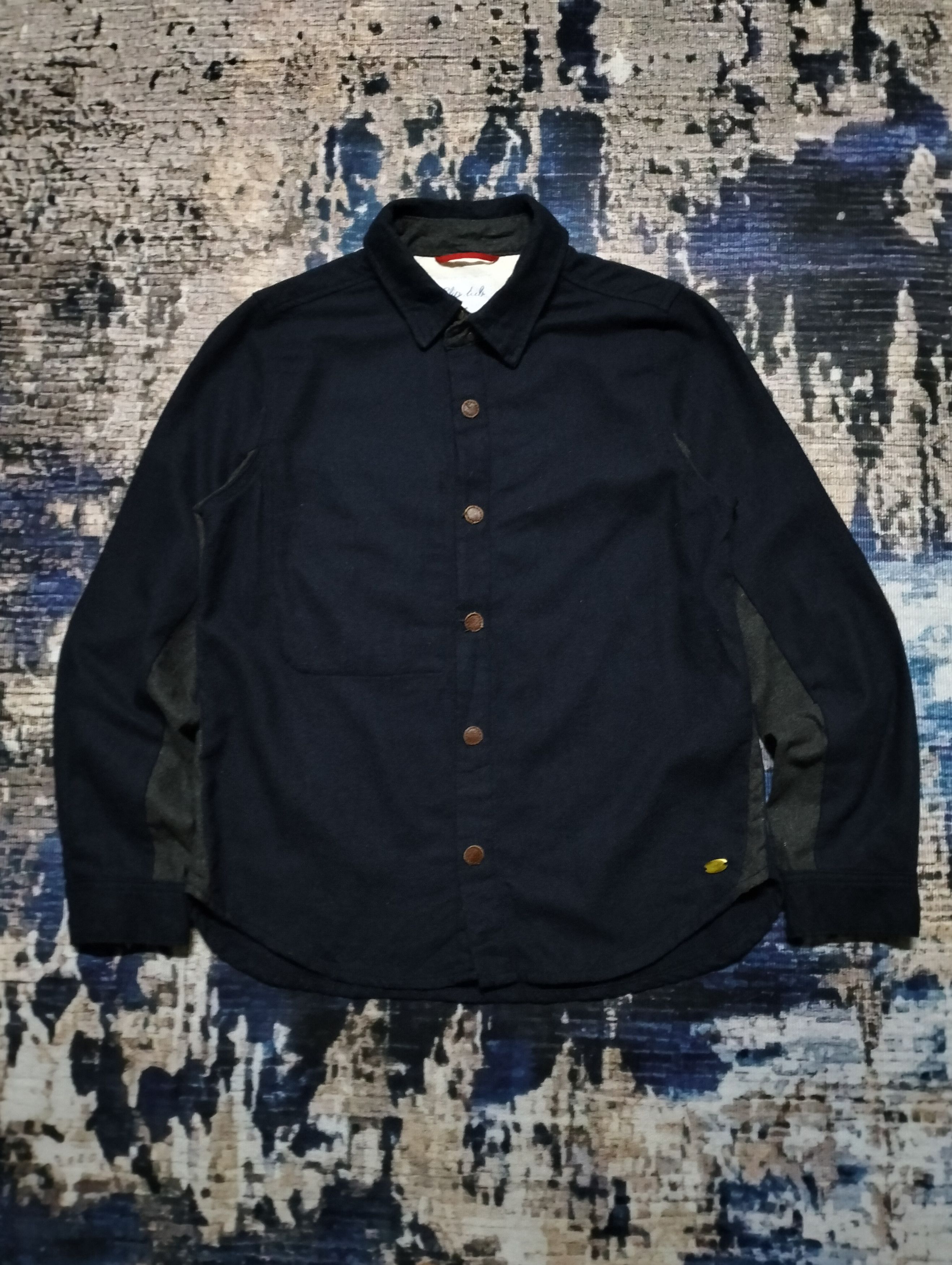 Japanese Brand Clip.Tab Marine Peche Wool Shirt Button Down Leather Part Size US S / EU 44-46 / 1 - 1 Thumbnail