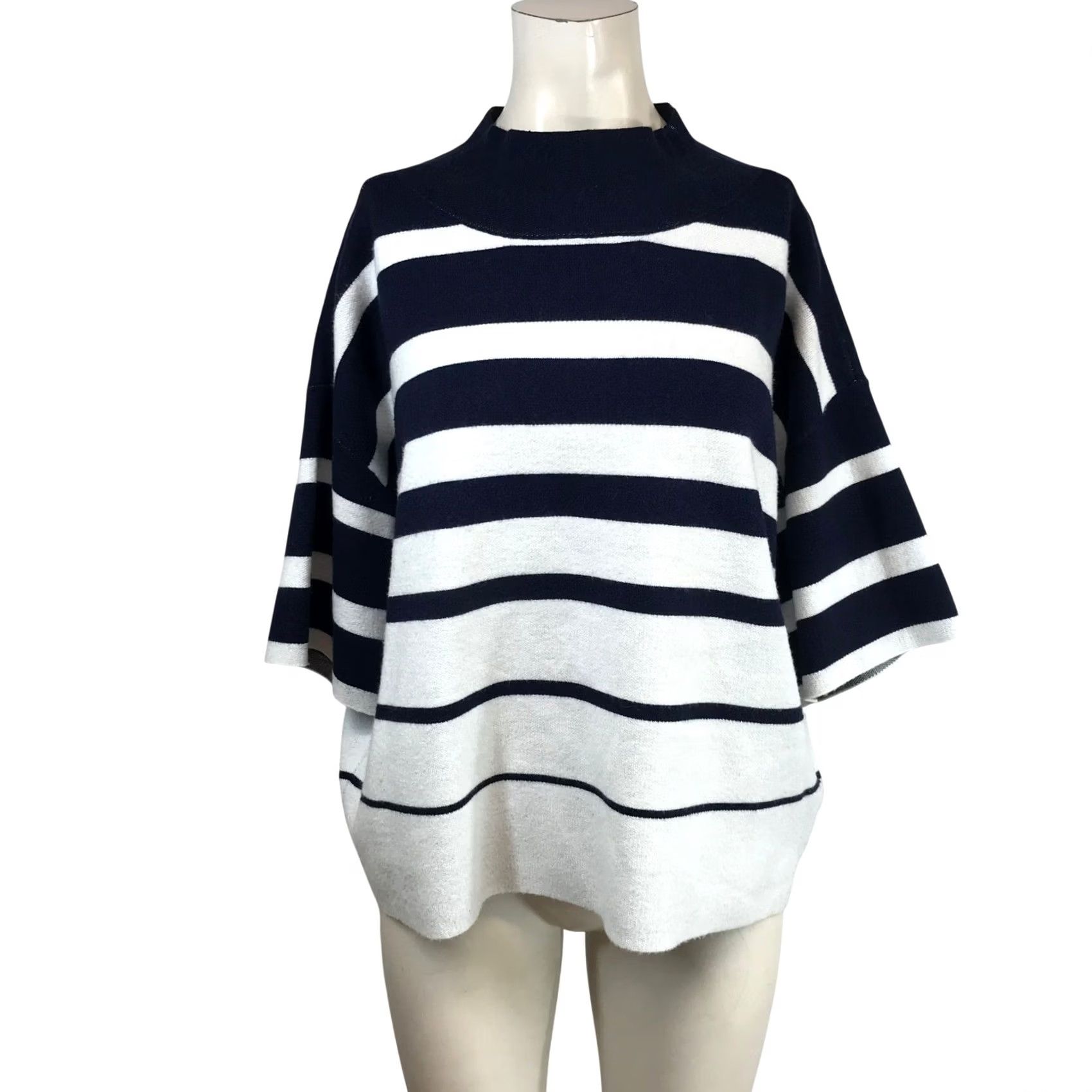 Vintage Maeve Anthropologie Navy White Striped Mock Neck Knit Top Size M Relaxed Fit Shirt Womens Knit Top Size M / US 6-8 / IT 42-44 - 2 Thumbnail