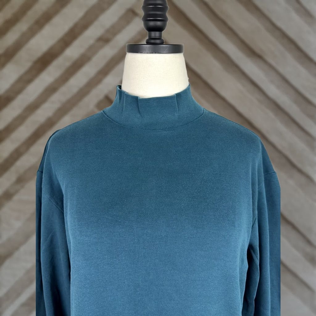 Lands' End VINTAGE Lands' End Mock Neck Shirt Womens Large Blue 90s Distressed Bohemian Grunge Casual Womens Size L / US 10 / IT 46 - 1 Thumbnail