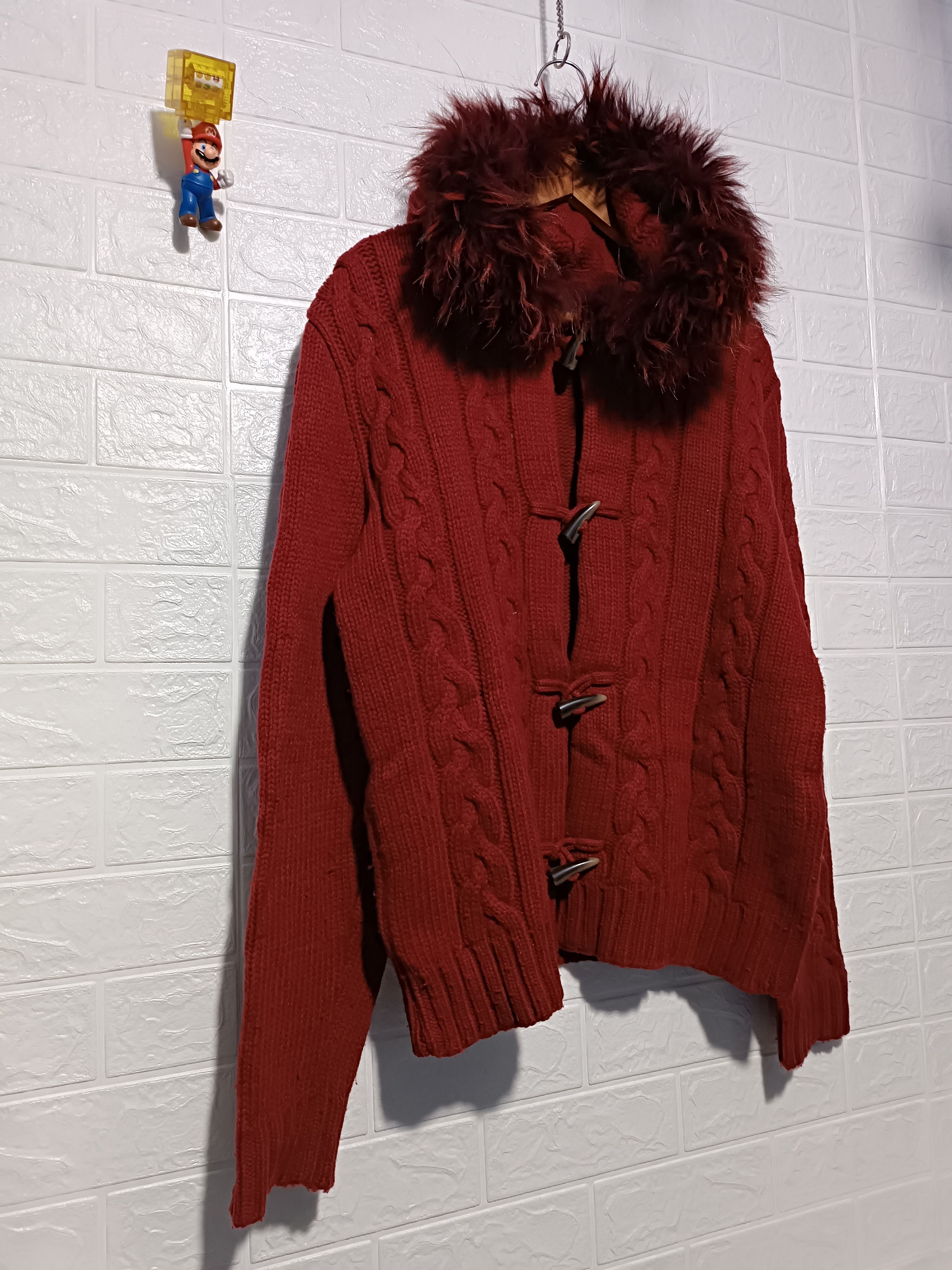 Japanese Brand Red Knit Wool Fur Hoodie Size US L / EU 52-54 / 3 - 4 Thumbnail