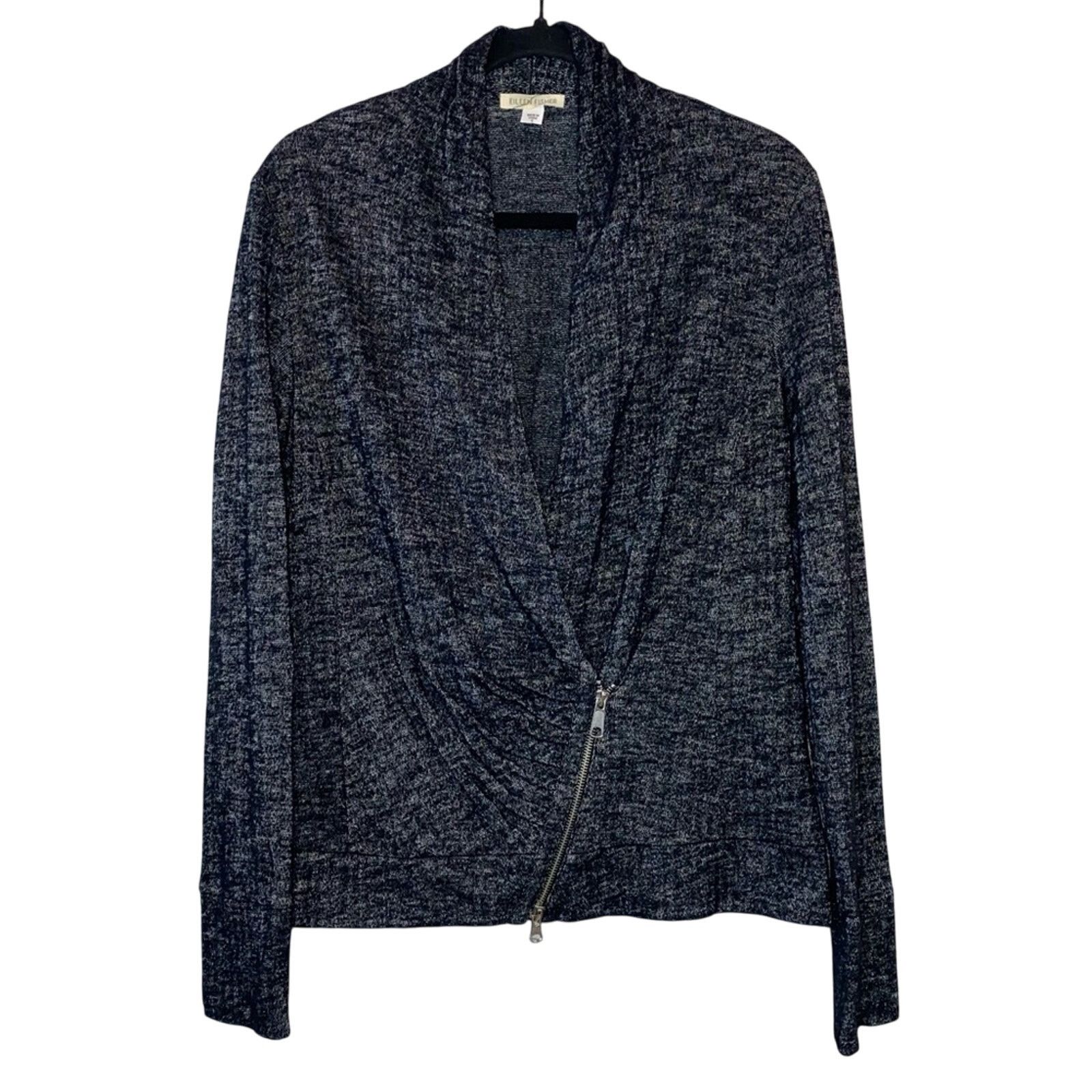 Eileen Fisher Eileen Fisher Wool Asymmetrical Zip Ribbed Black Sweater Size S / US 4 / IT 40 - 1 Thumbnail