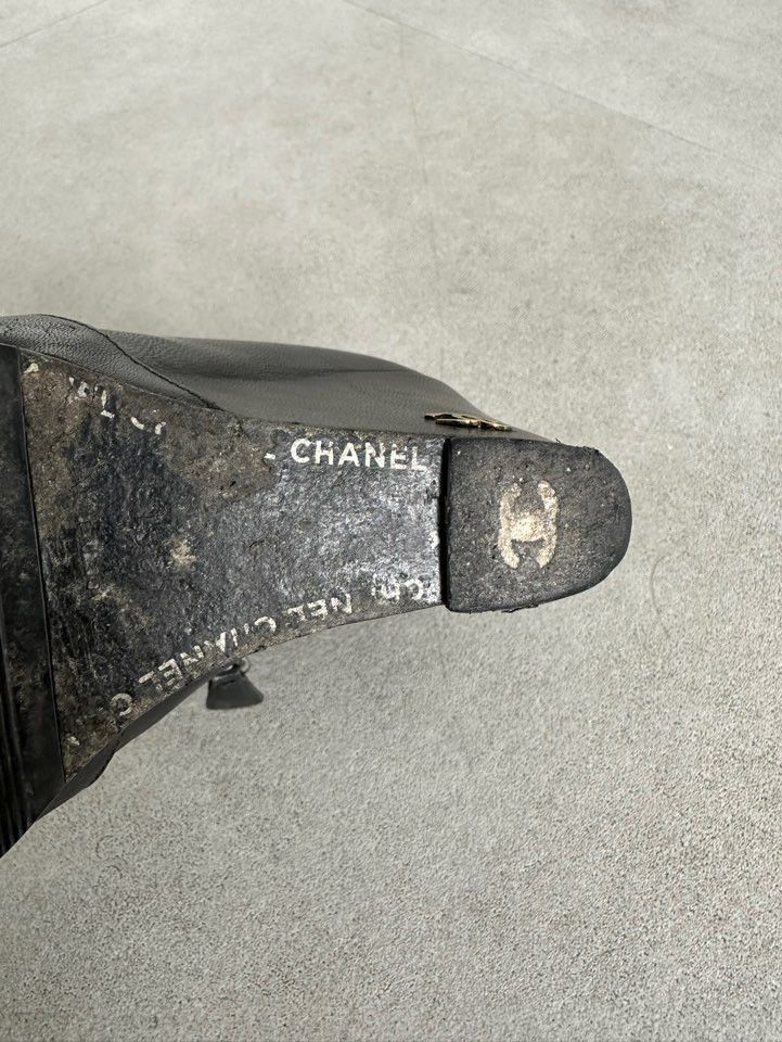 Chanel Chanel Archive CC Logo Black & Gold Cap-Toe Wedge Boots Size US 6 / IT 36 - 10 Thumbnail