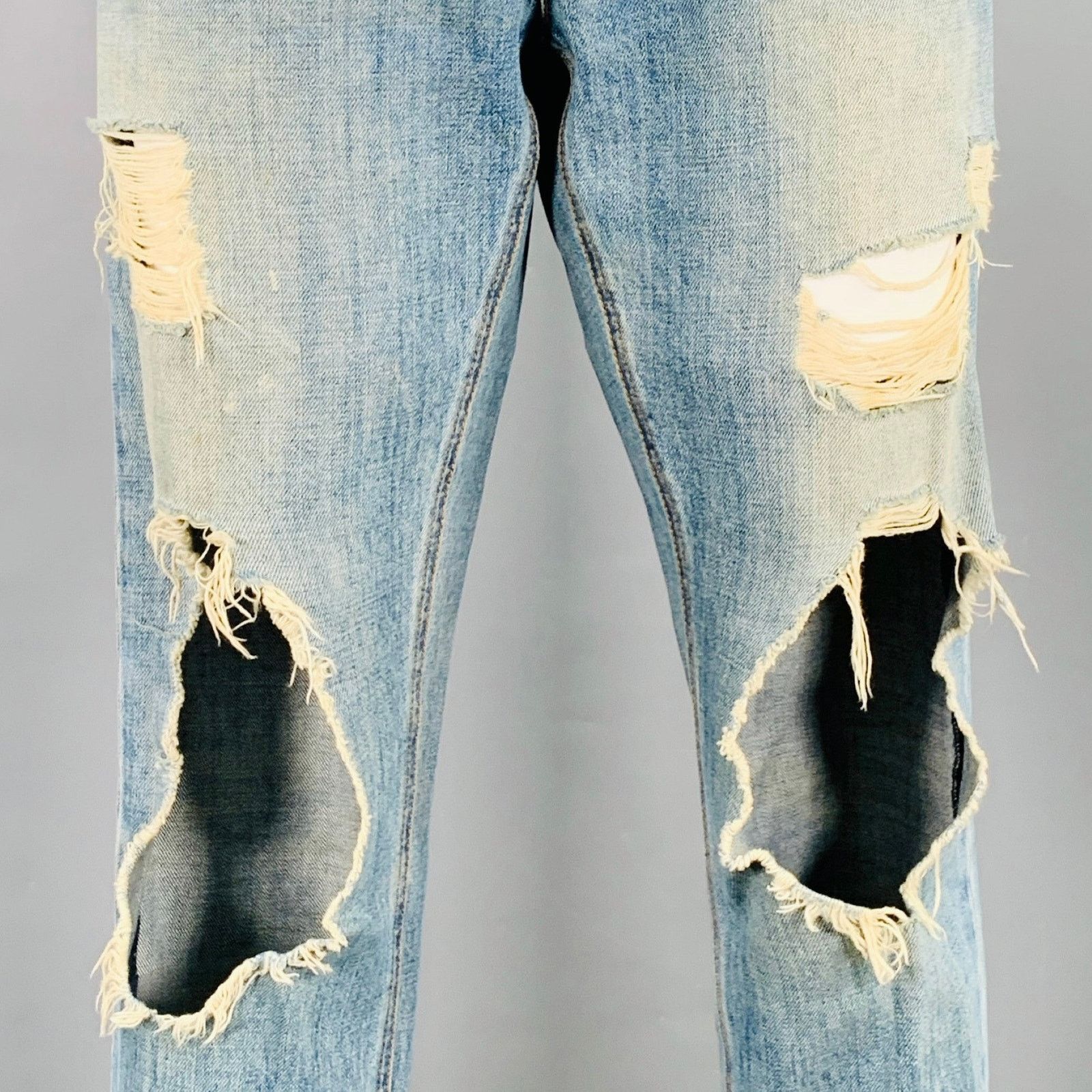 Dolce & Gabbana Size 4 Blue Cotton Distressed Boyfriend Jeans Size 27" / US 4 / IT 40 - 2 Thumbnail