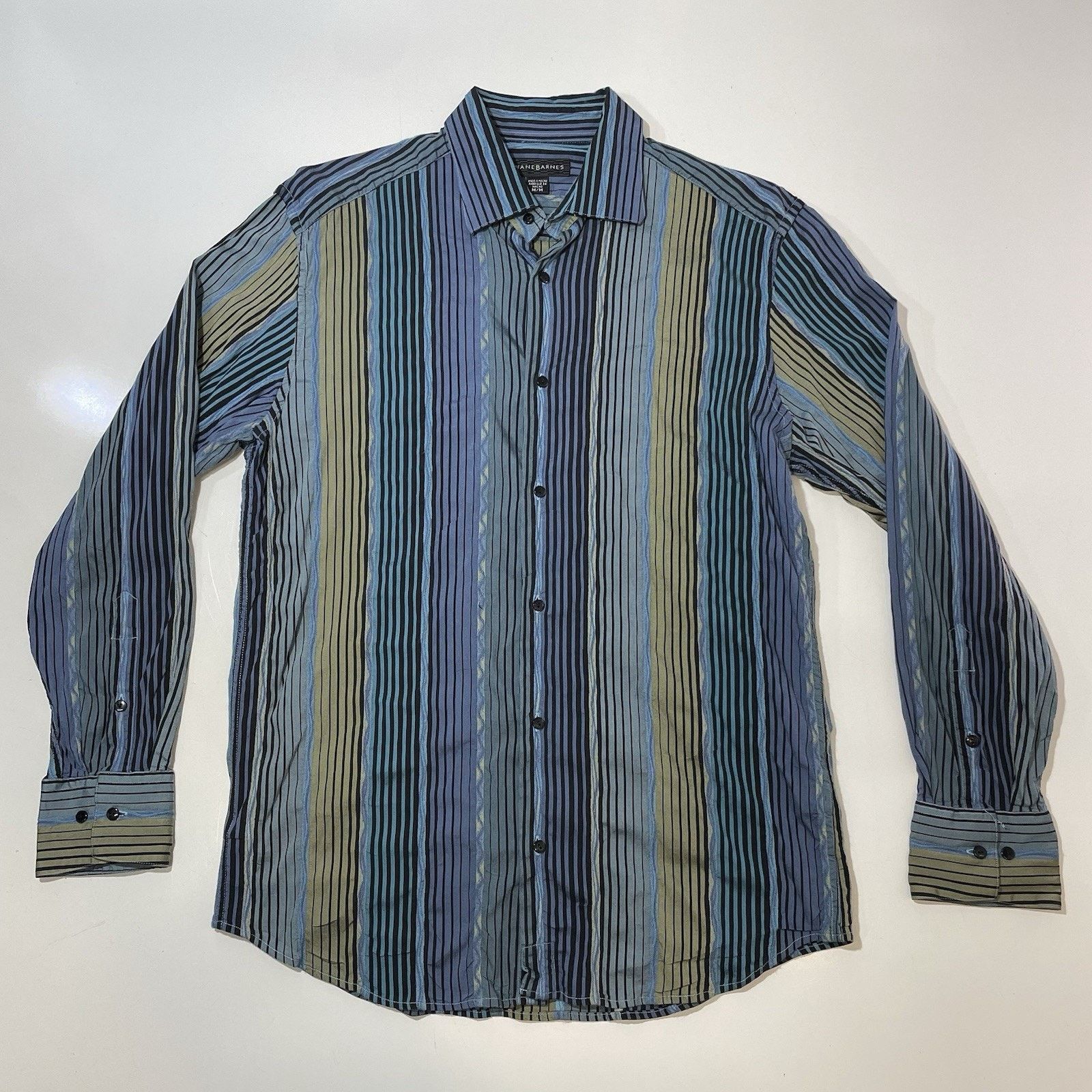 Jhane Barnes Vintage Jhane Barnes Shirt Men’s Med Blue Green Stripe Slim Size US M / EU 48-50 / 2 - 1 Thumbnail