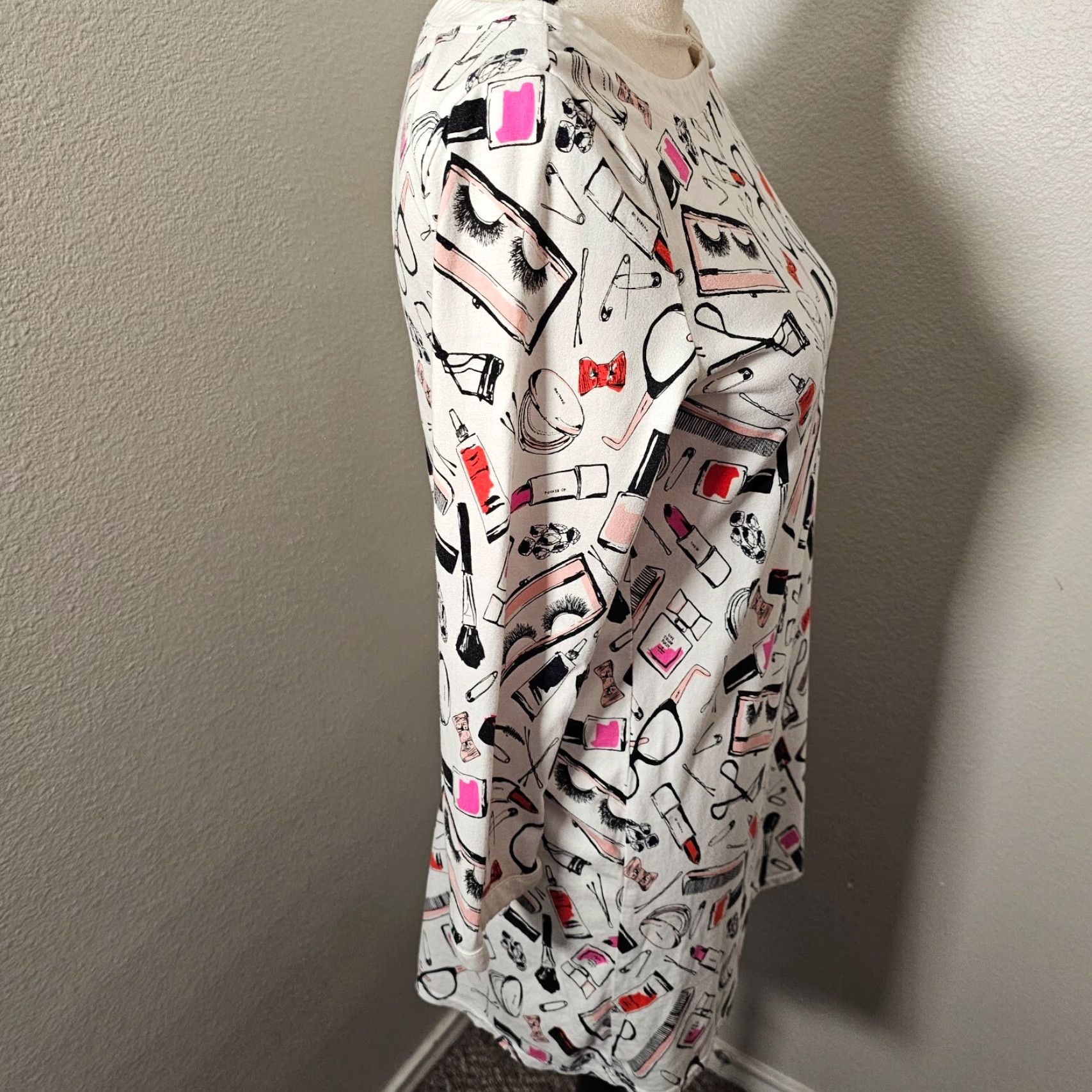 Vintage Kate Spade New York Pink White Cosmetics Print Cotton Night Sleep Shirt Size S Size S / US 4 / IT 40 - 4 Thumbnail