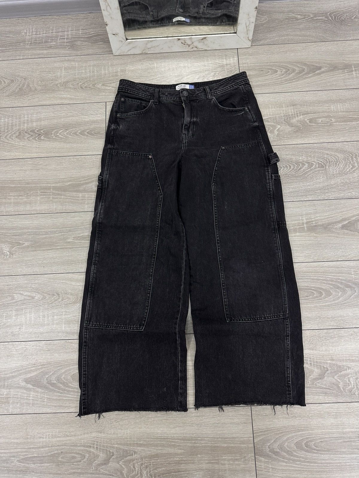 Japanese Brand Baggy Wide Leg Y2K Black Carpenter Jeans Size US 32 / EU 48 - 3 Thumbnail